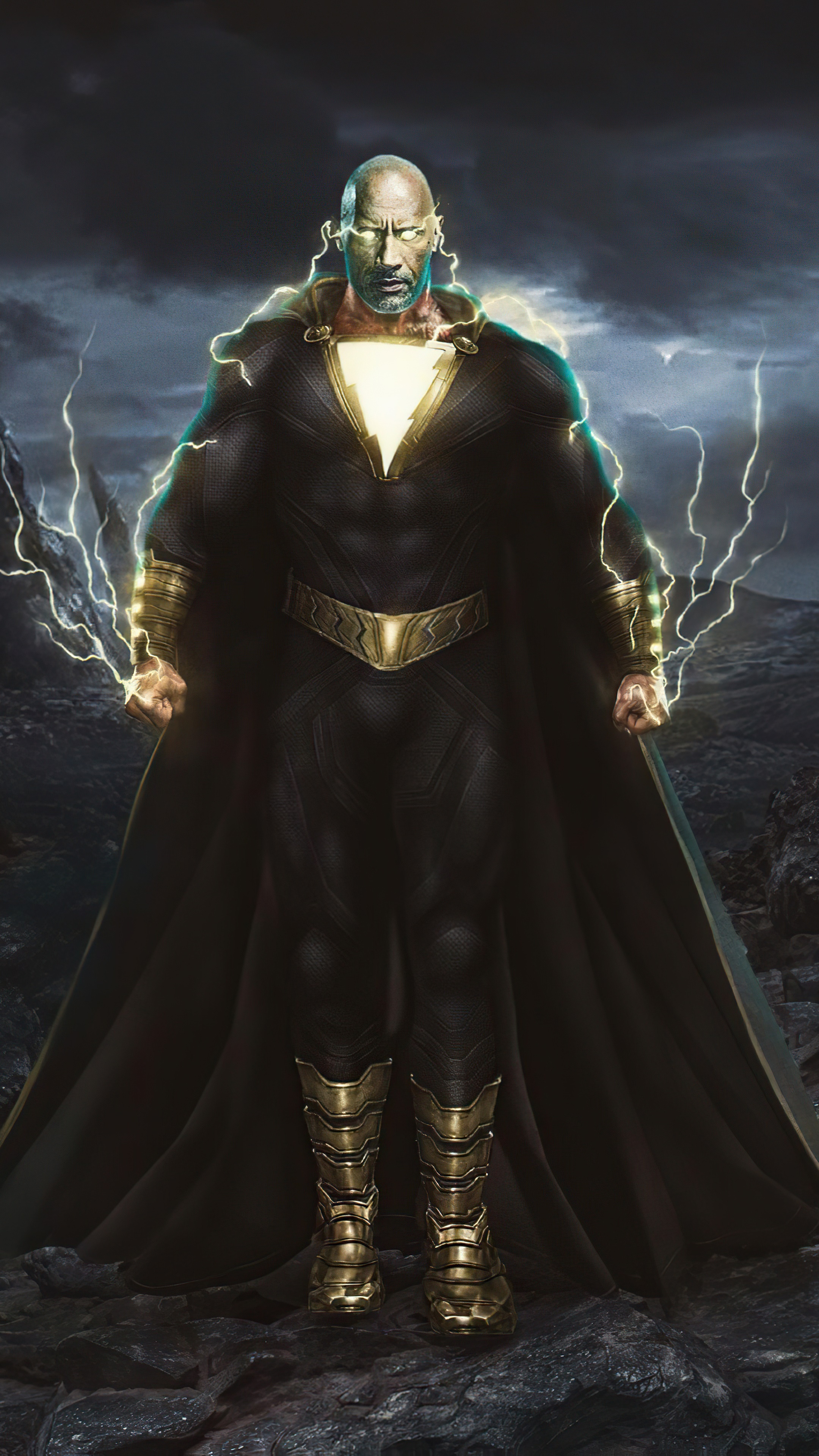 Black Adam with lightning HD Phone Wallpaper