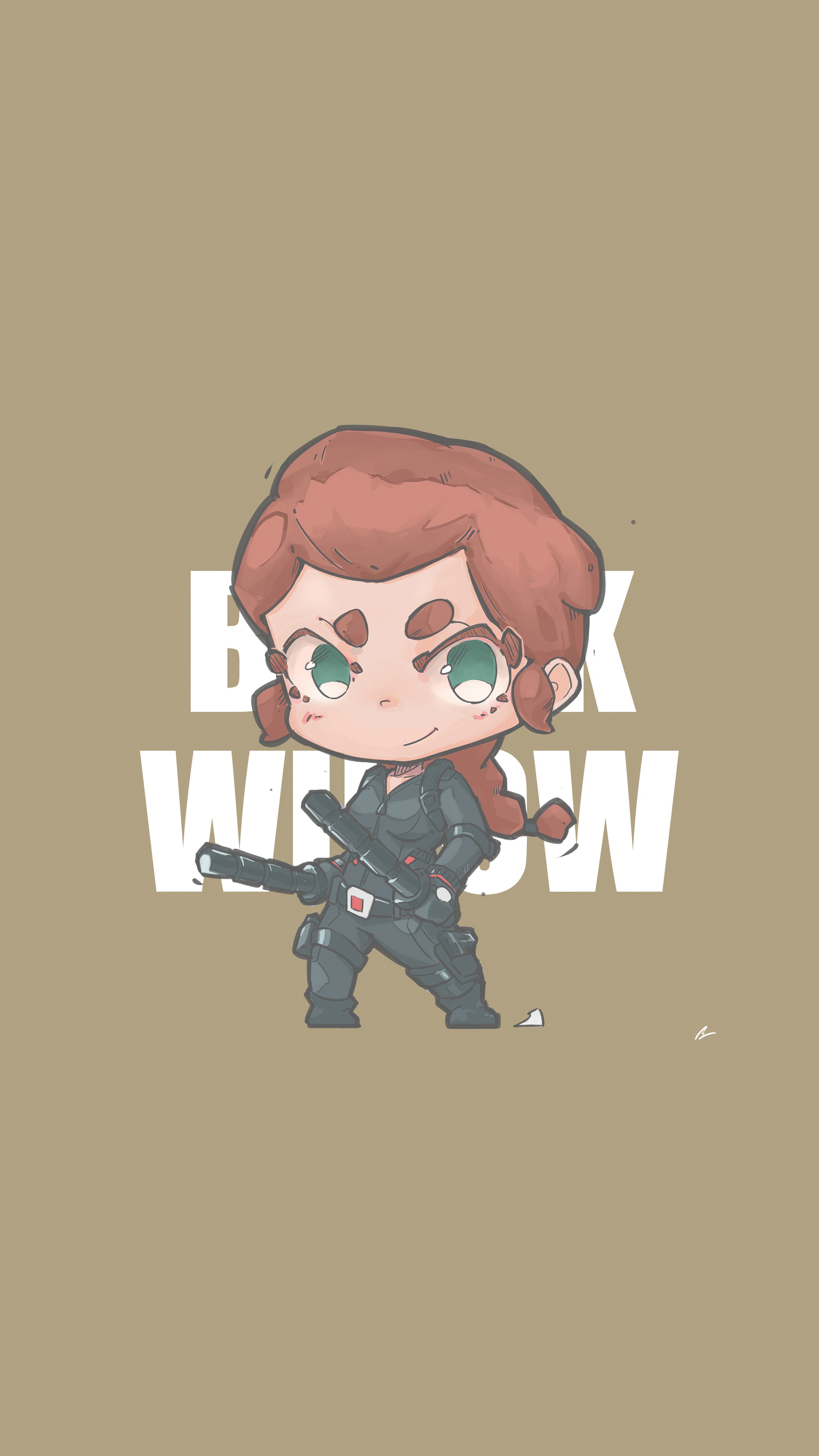 Black Widow Chibi Artwork HD Phone Wallpaper