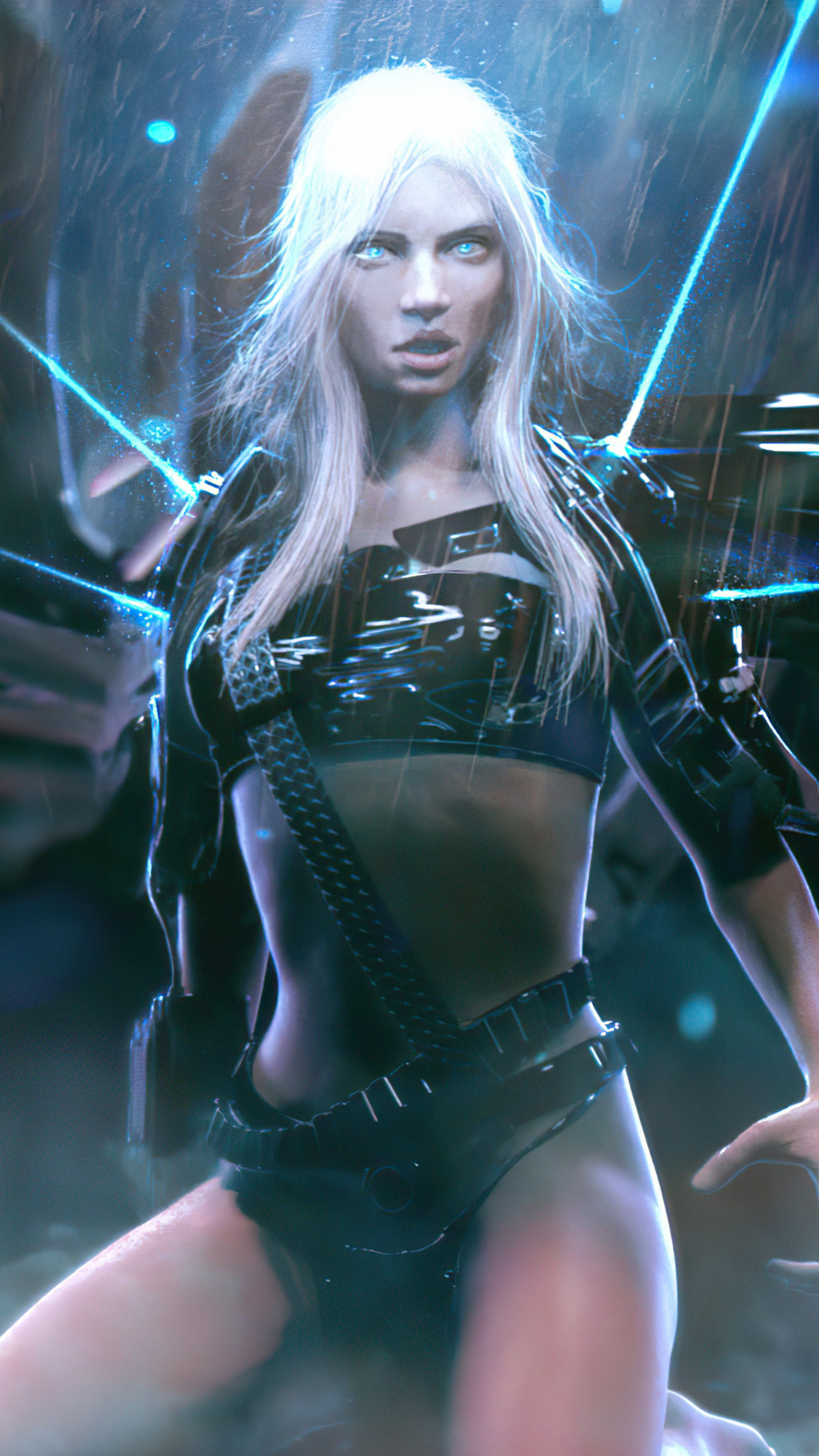 Warrior woman with white hair and glowing eyes HD Phone Wallpaper