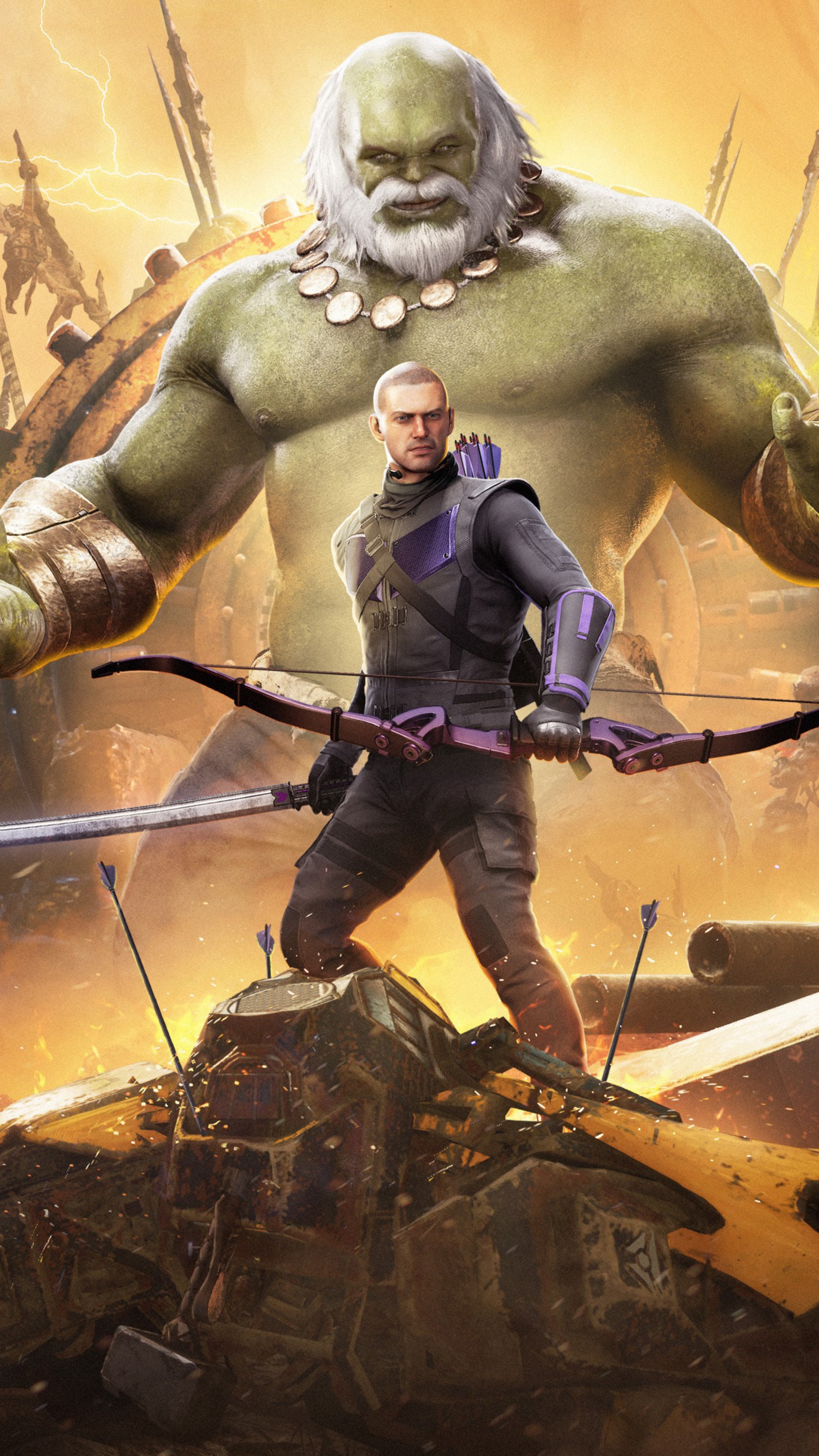 Hawkeye and Old Man Hulk from Marvel's Avengers 4K HD Phone Wallpaper