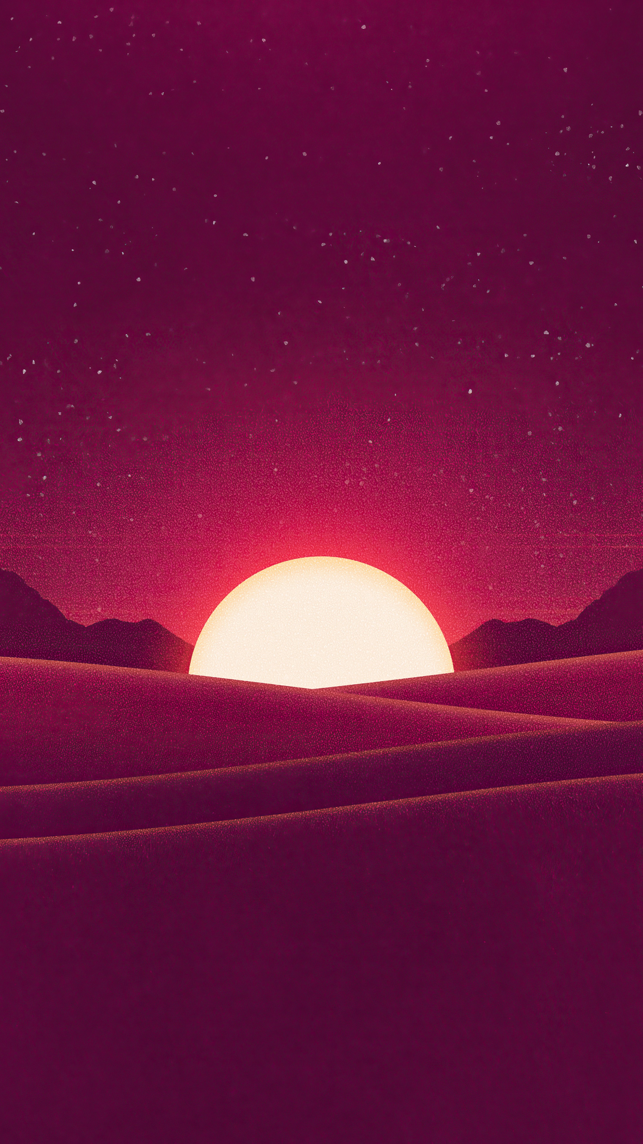Digital art of a desert sunrise with mountains HD Phone Wallpaper