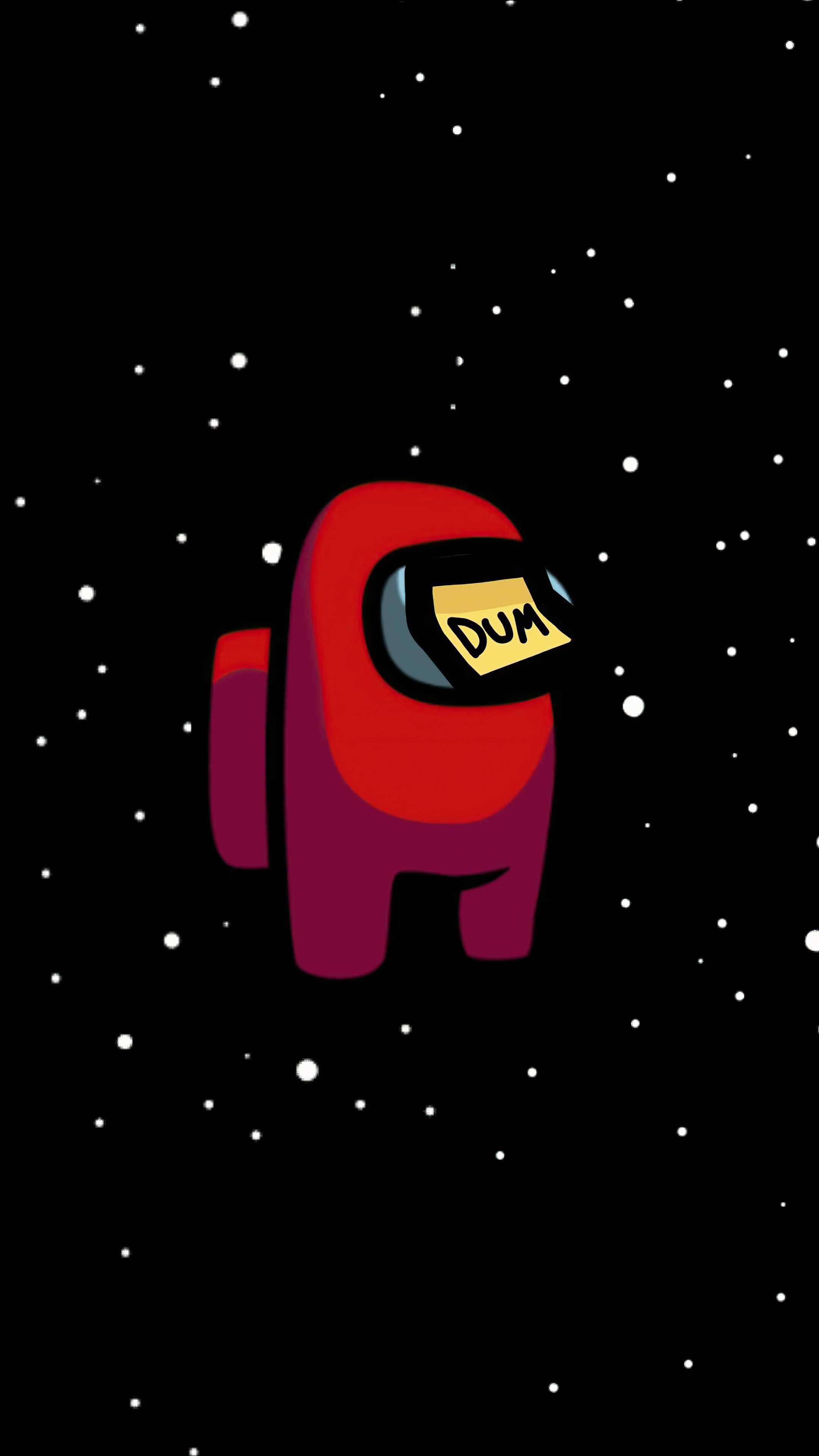 Red Among Us character with "DUM" sticky note HD Phone Wallpaper