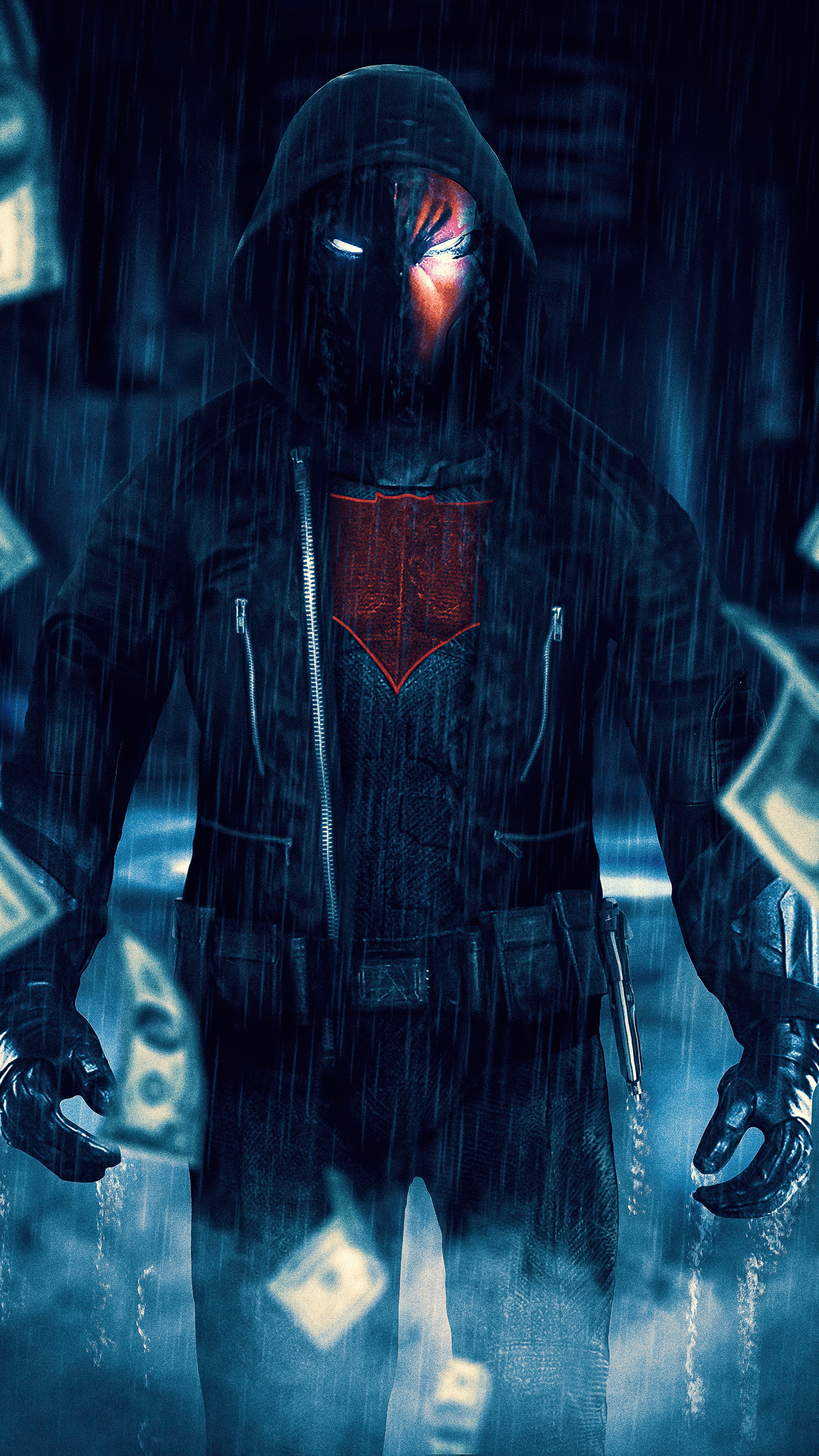 Red Hood in the rain with money HD Phone Wallpaper