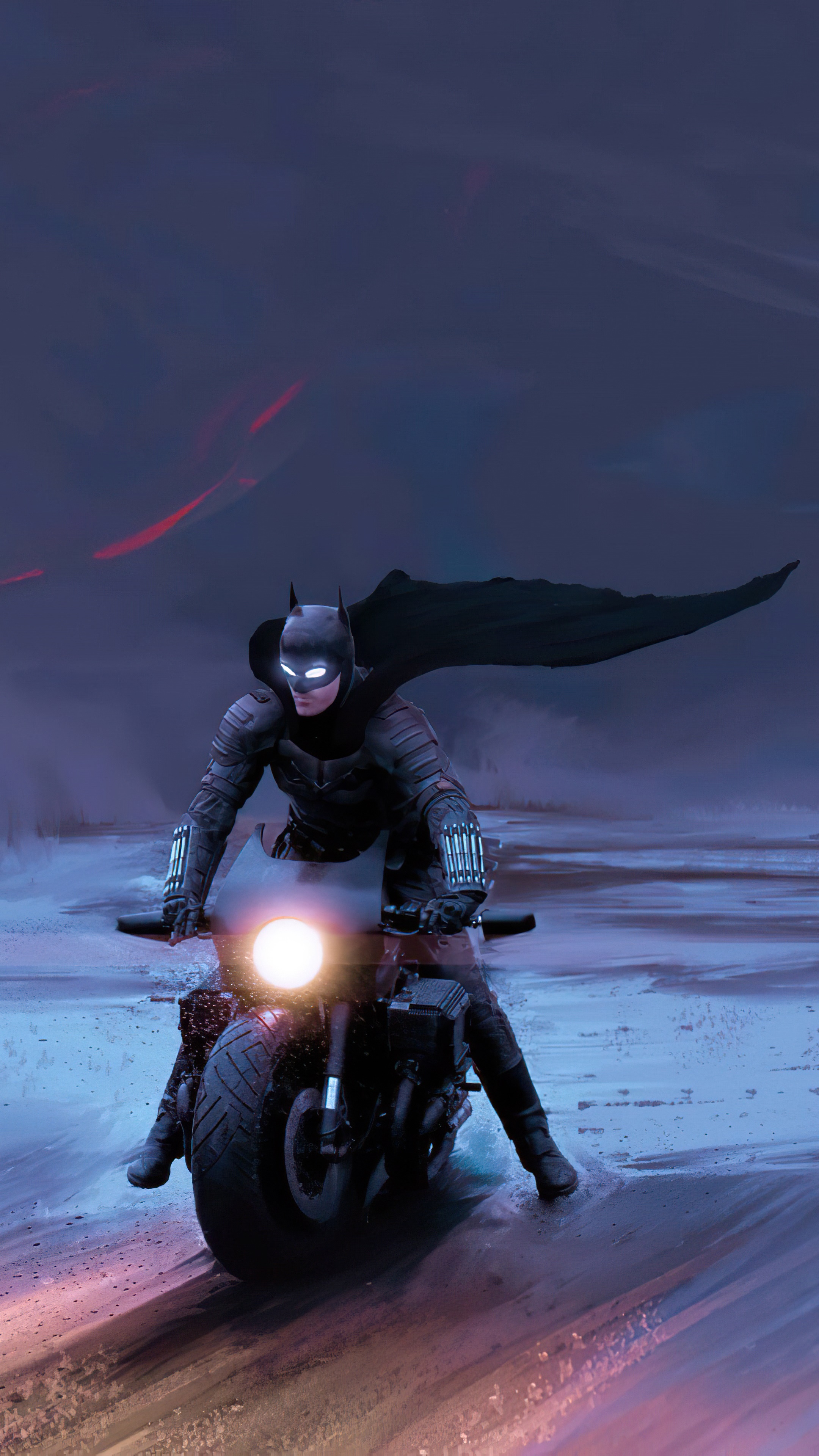 Batman from The Batman riding a motorcycle HD Phone Wallpaper