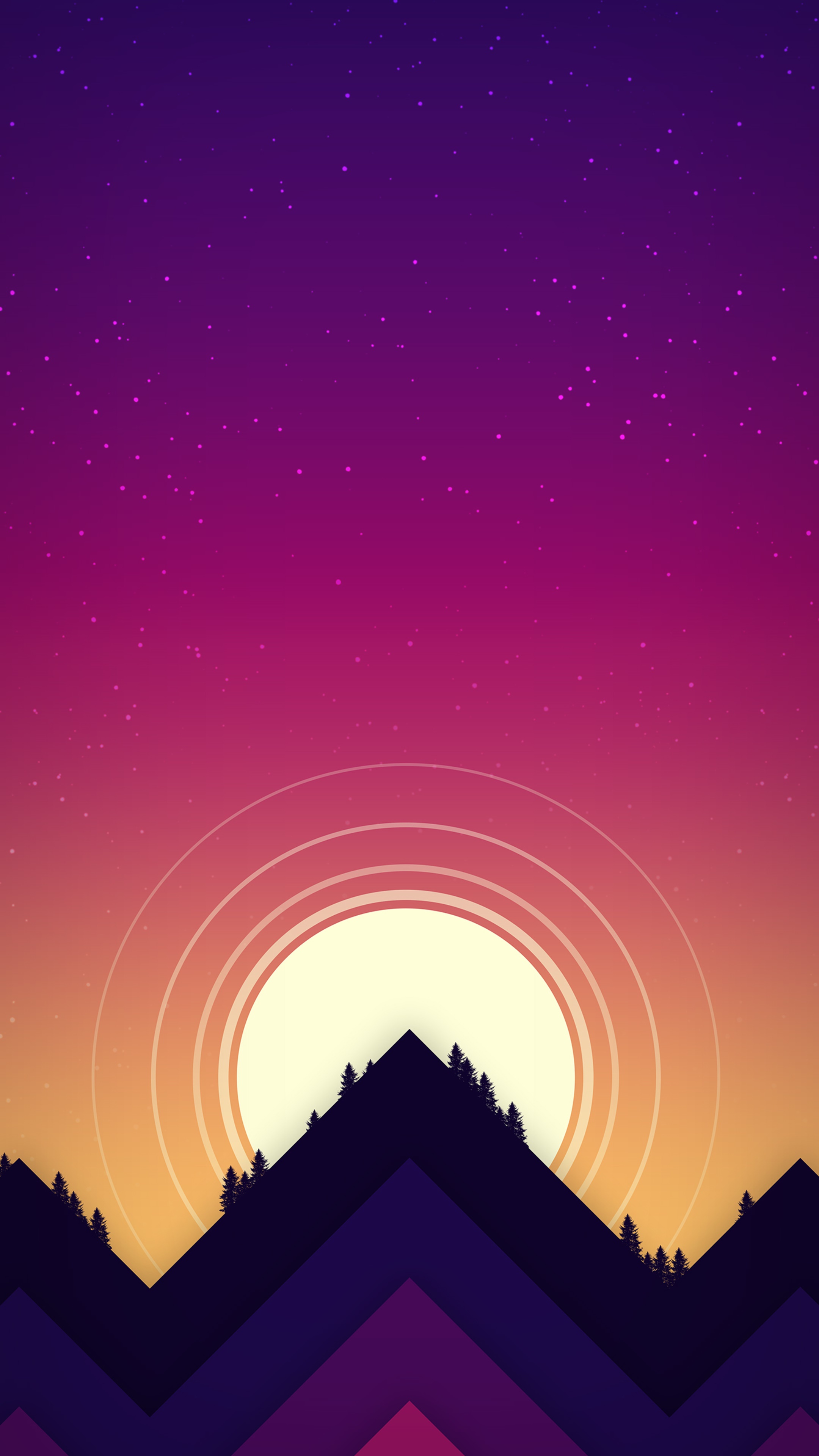 Minimalist mountain sunset with stars HD Phone Wallpaper