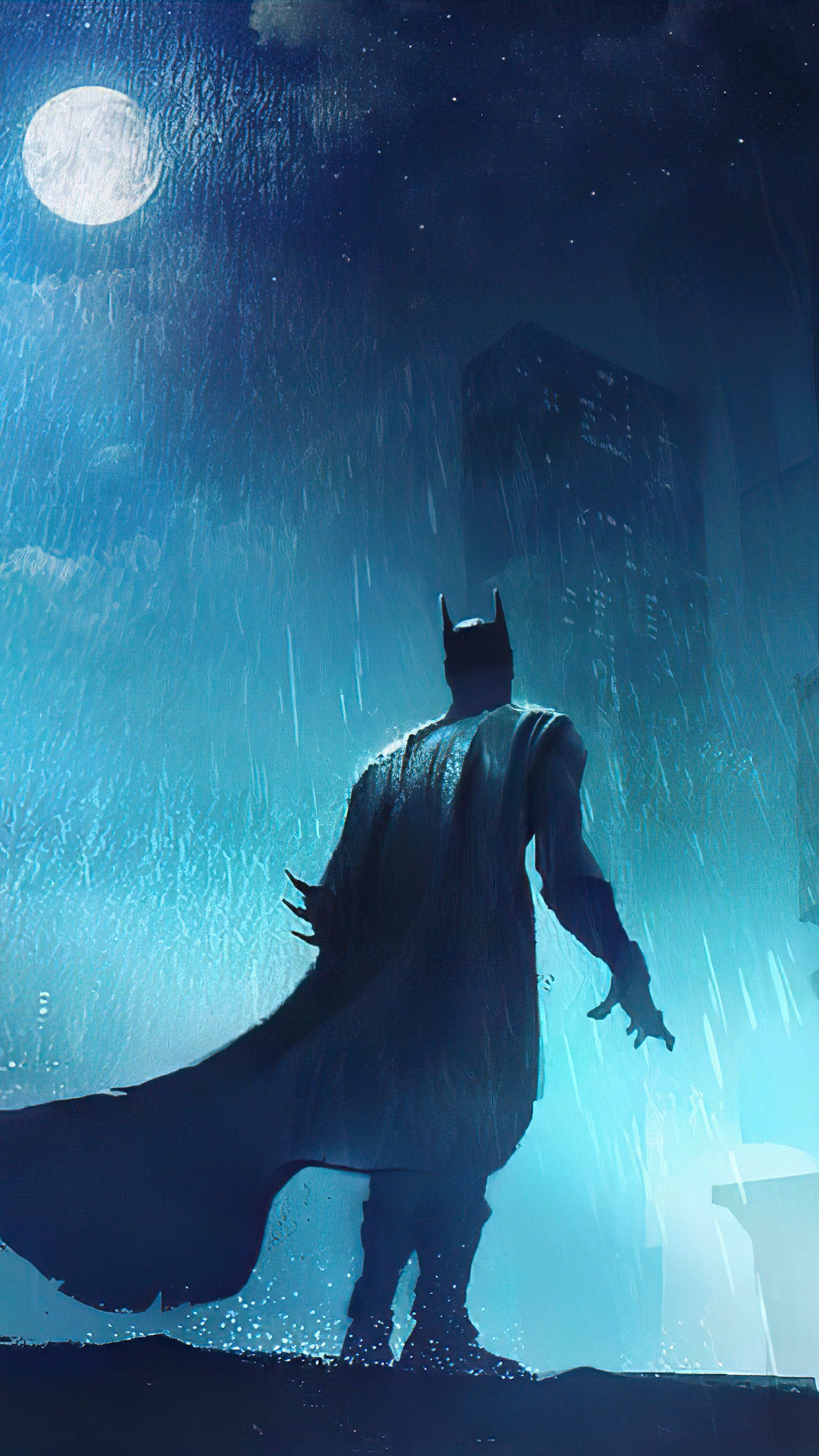 Batman in the rain at night HD Phone Wallpaper