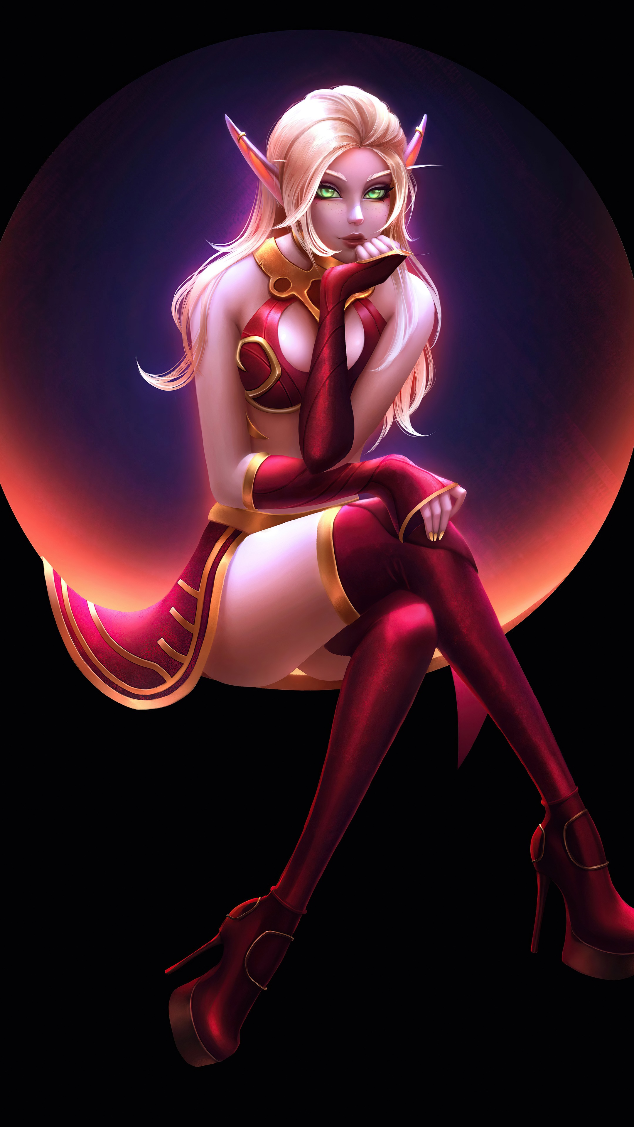 Elf girl in red and gold outfit HD Phone Wallpaper