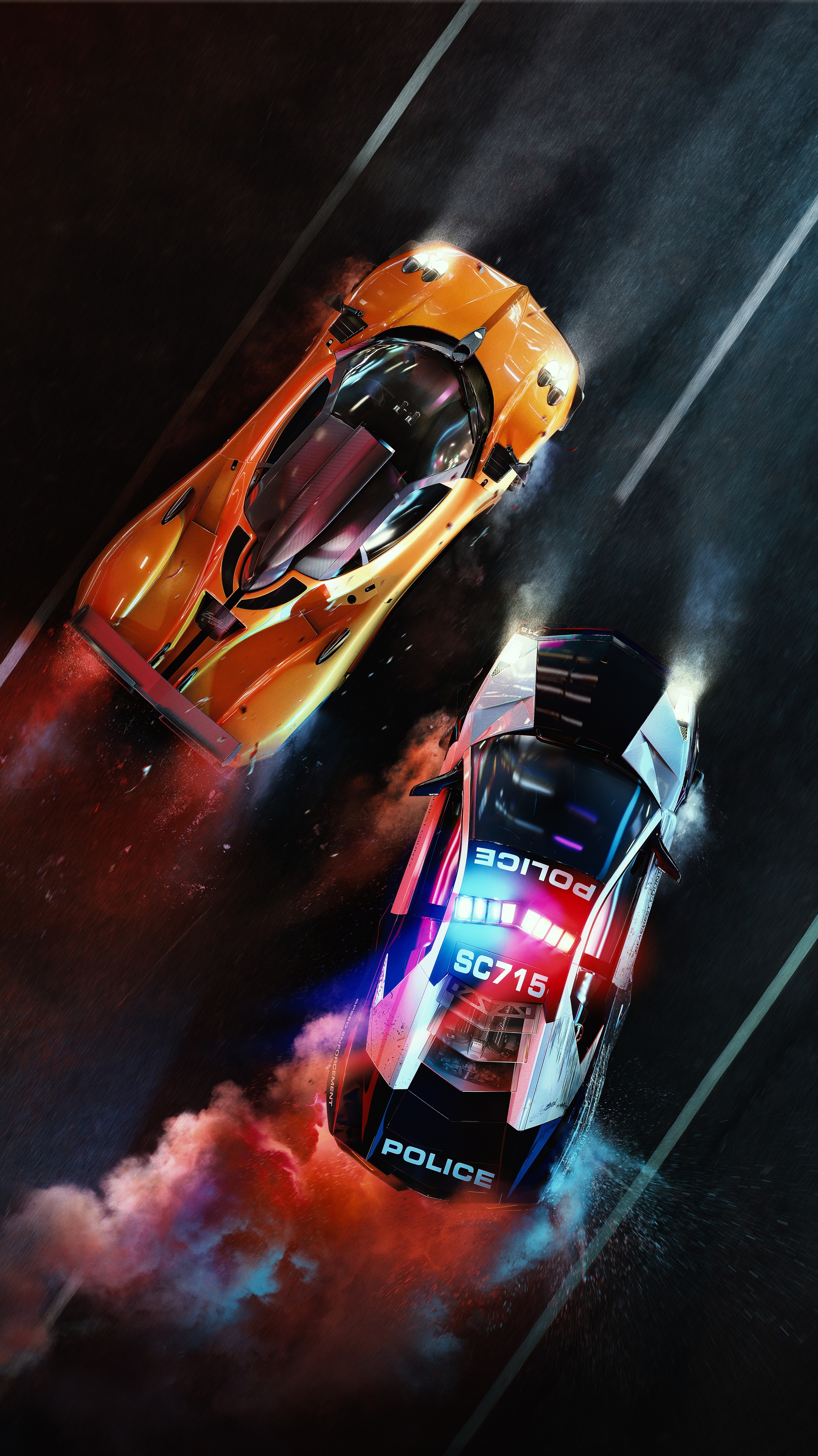 Need for Speed game: Police car chasing a sports car HD Phone Wallpaper