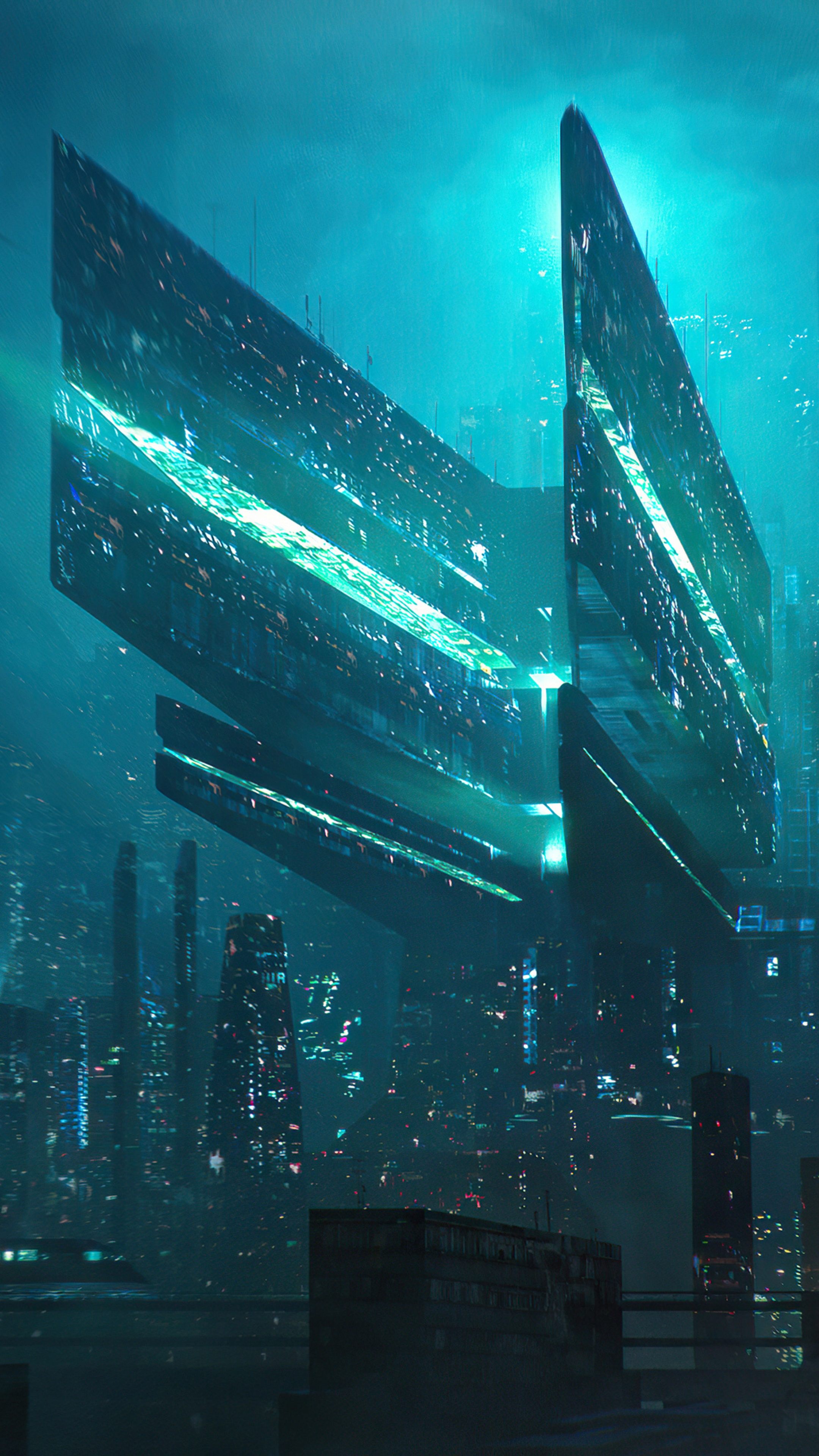 Sci-fi futuristic city with massive structures HD Phone Wallpaper