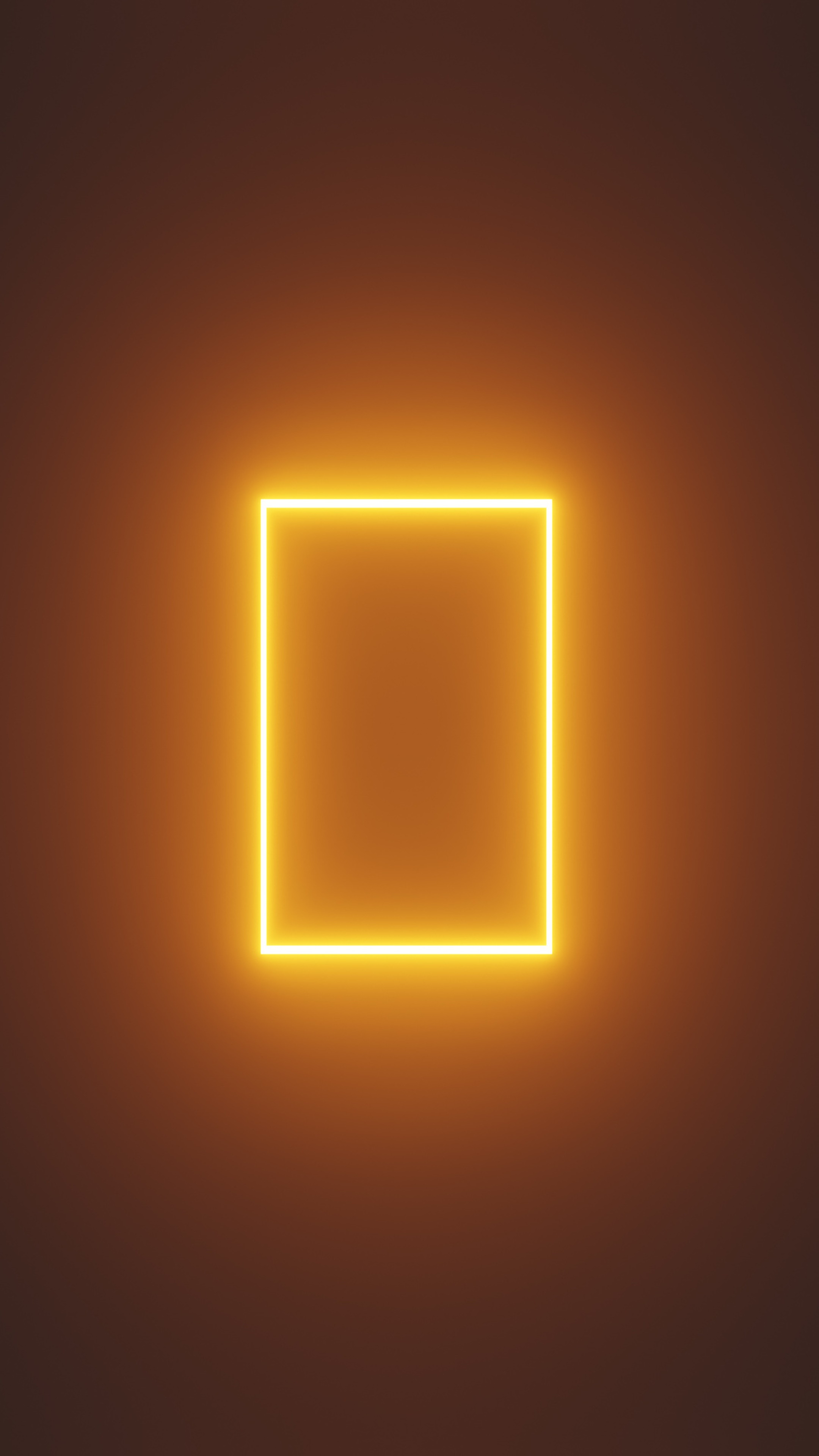 Minimalist orange neon square on dark background HD Phone Wallpaper