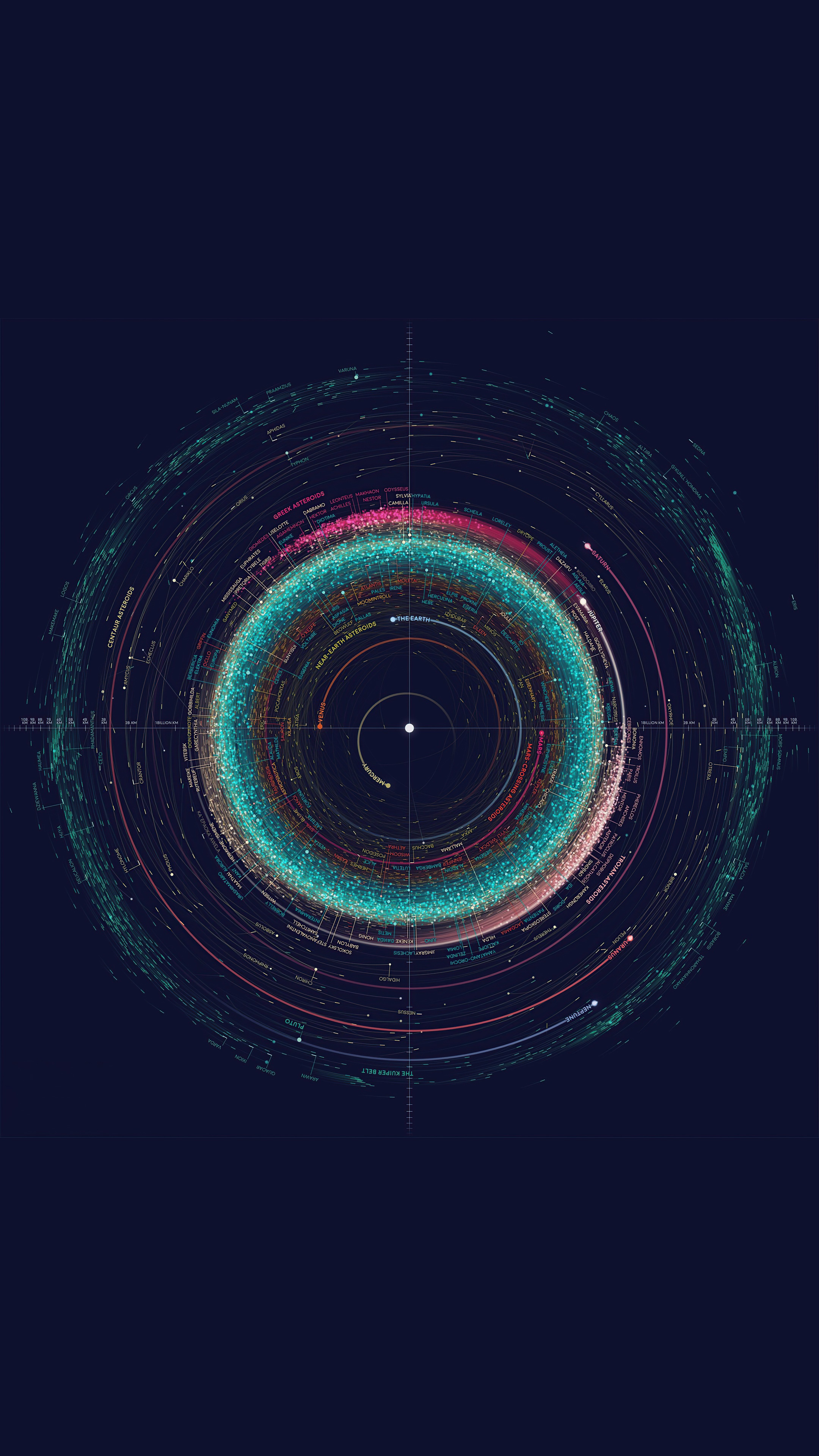 Digital art of a circular data visualization in space HD Phone Wallpaper