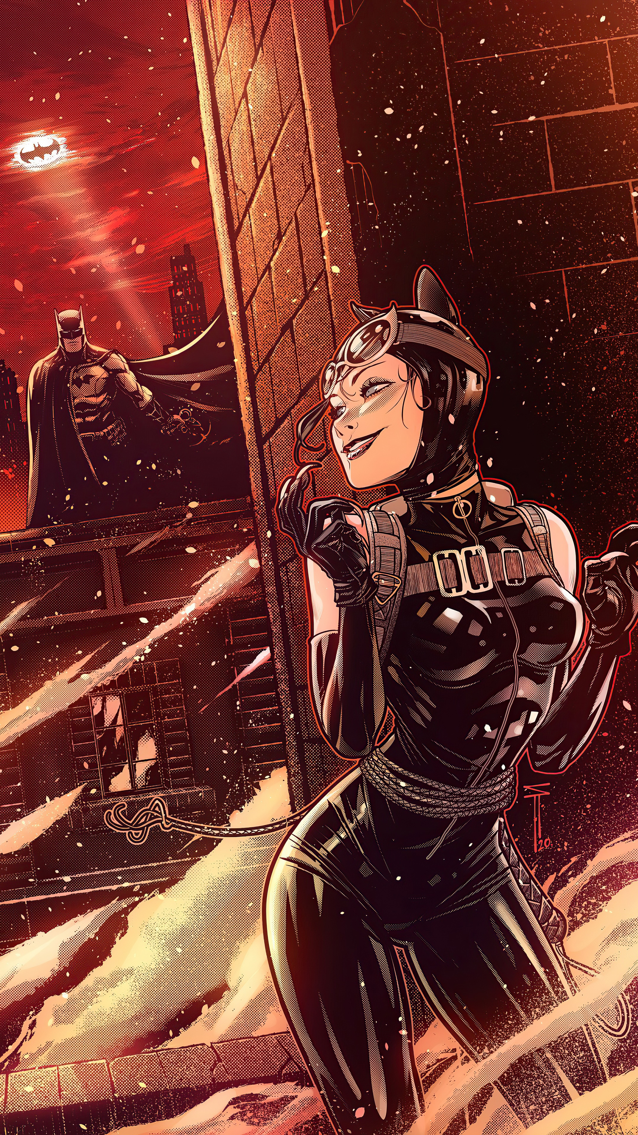 Catwoman and Batman in Gotham City HD Phone Wallpaper