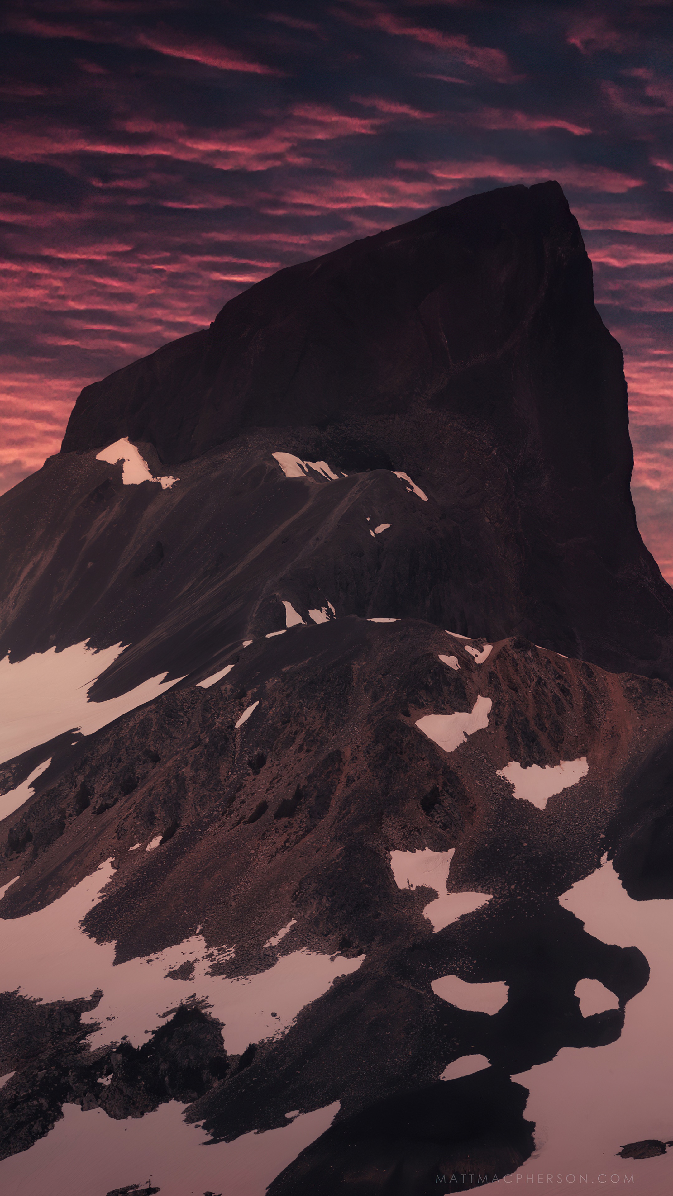 Dark mountain peak against a colorful sunset sky HD Phone Wallpaper