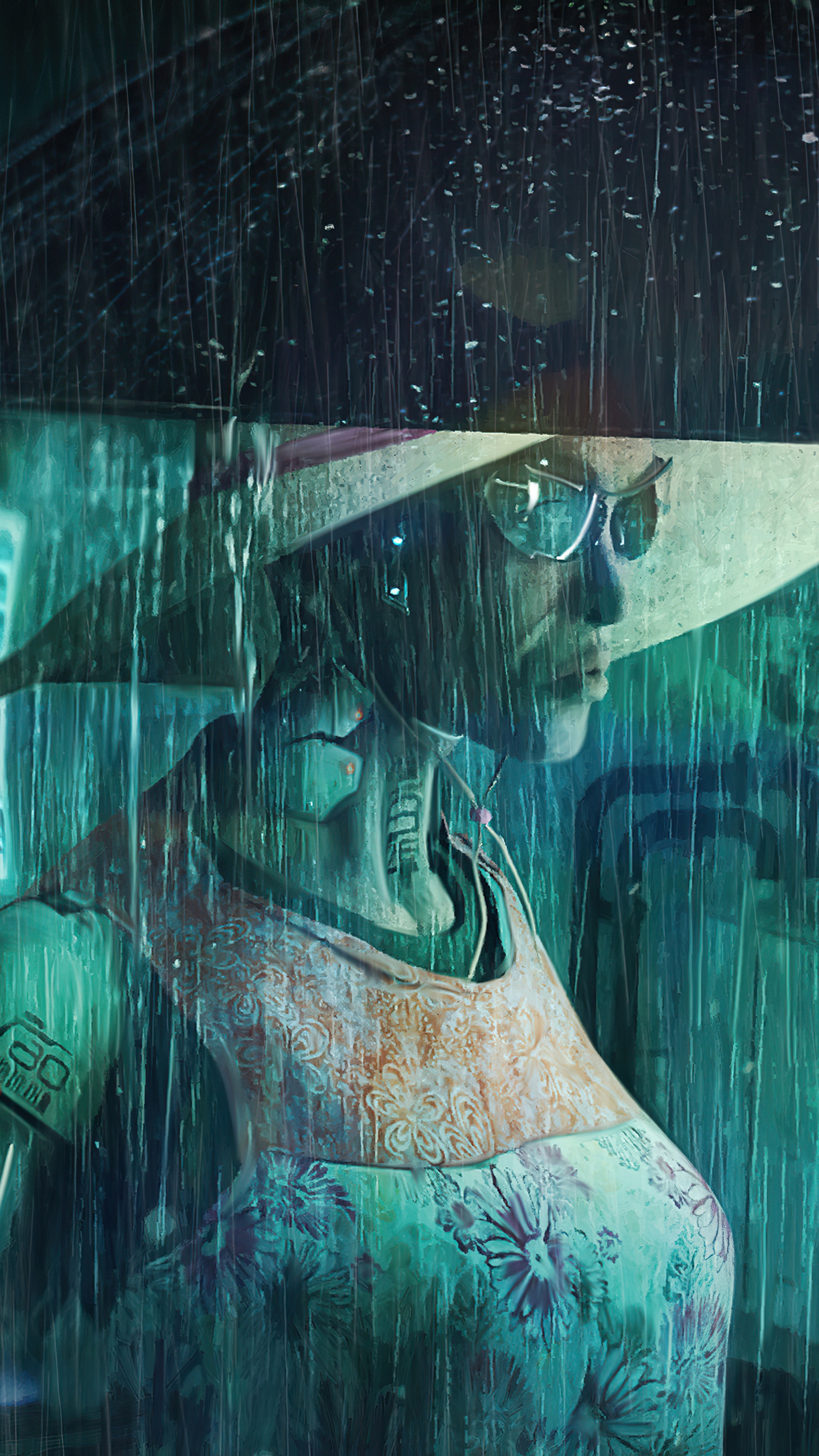 Cyberpunk artwork of a woman in the rain HD Phone Wallpaper