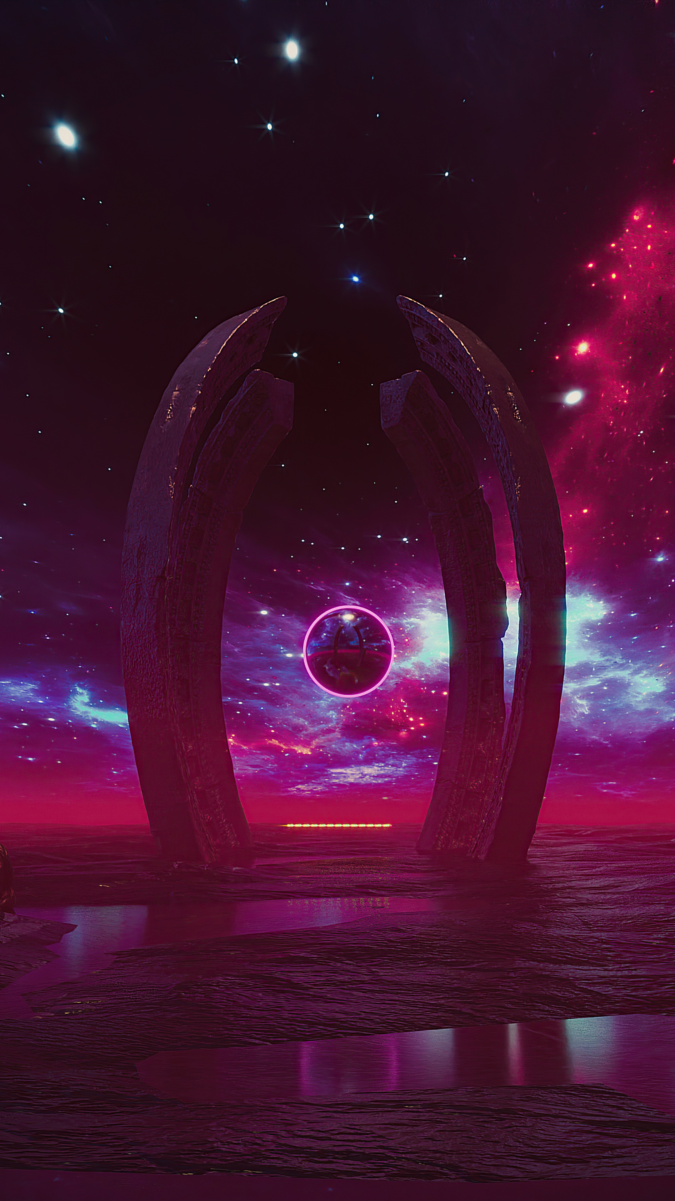 Alien portal with planet in space, digital art 4K HD Phone Wallpaper