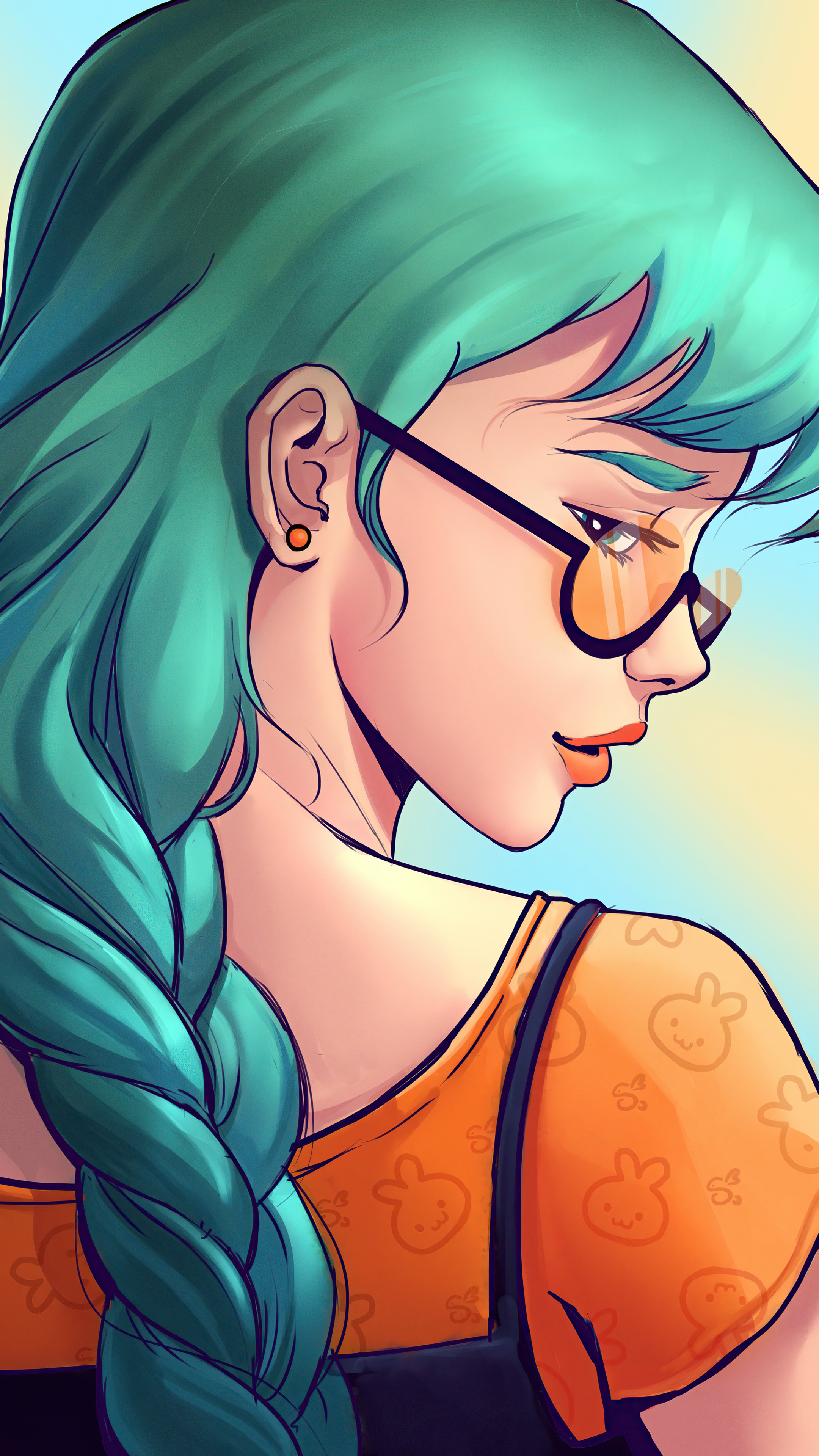Girl with teal hair and glasses HD Phone Wallpaper