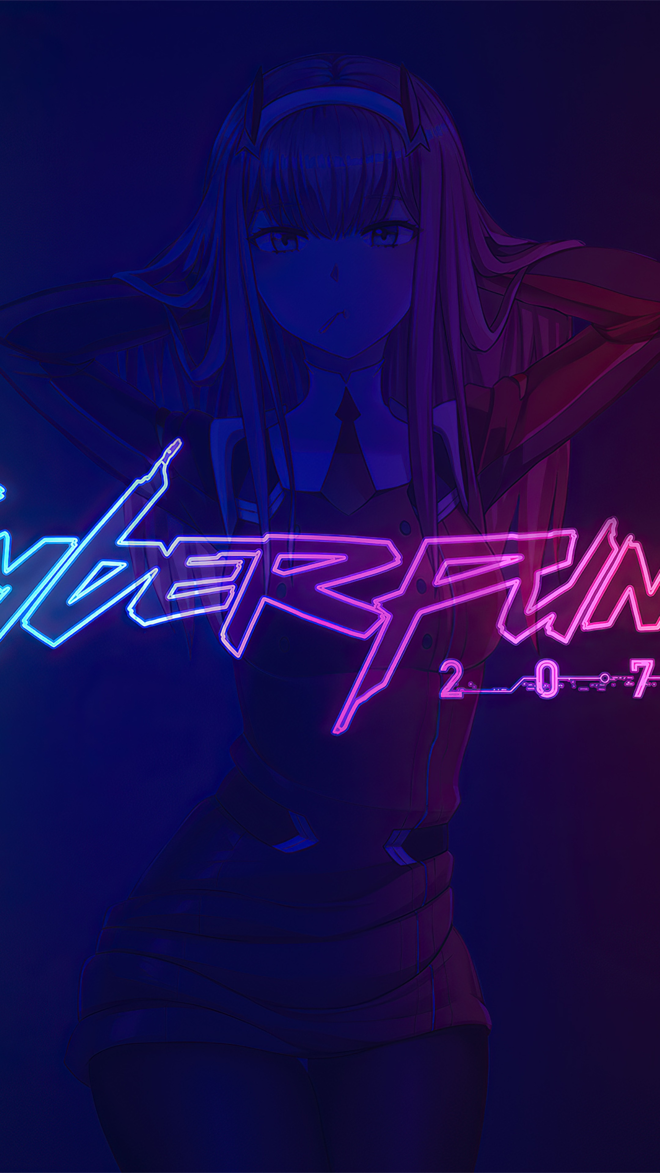 Zero Two from Darling in the Franxx in Cyberpunk 2077 style HD Phone Wallpaper