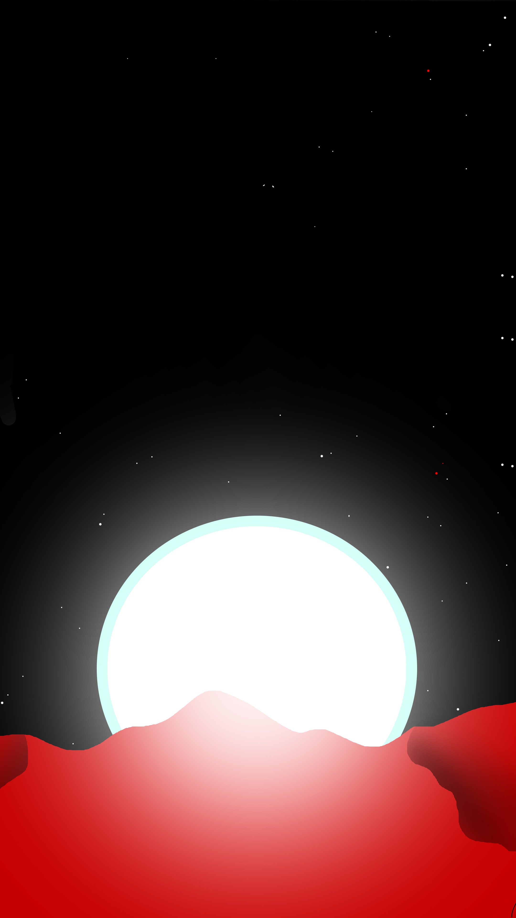 Minimalist digital art of a planet and red landscape HD Phone Wallpaper