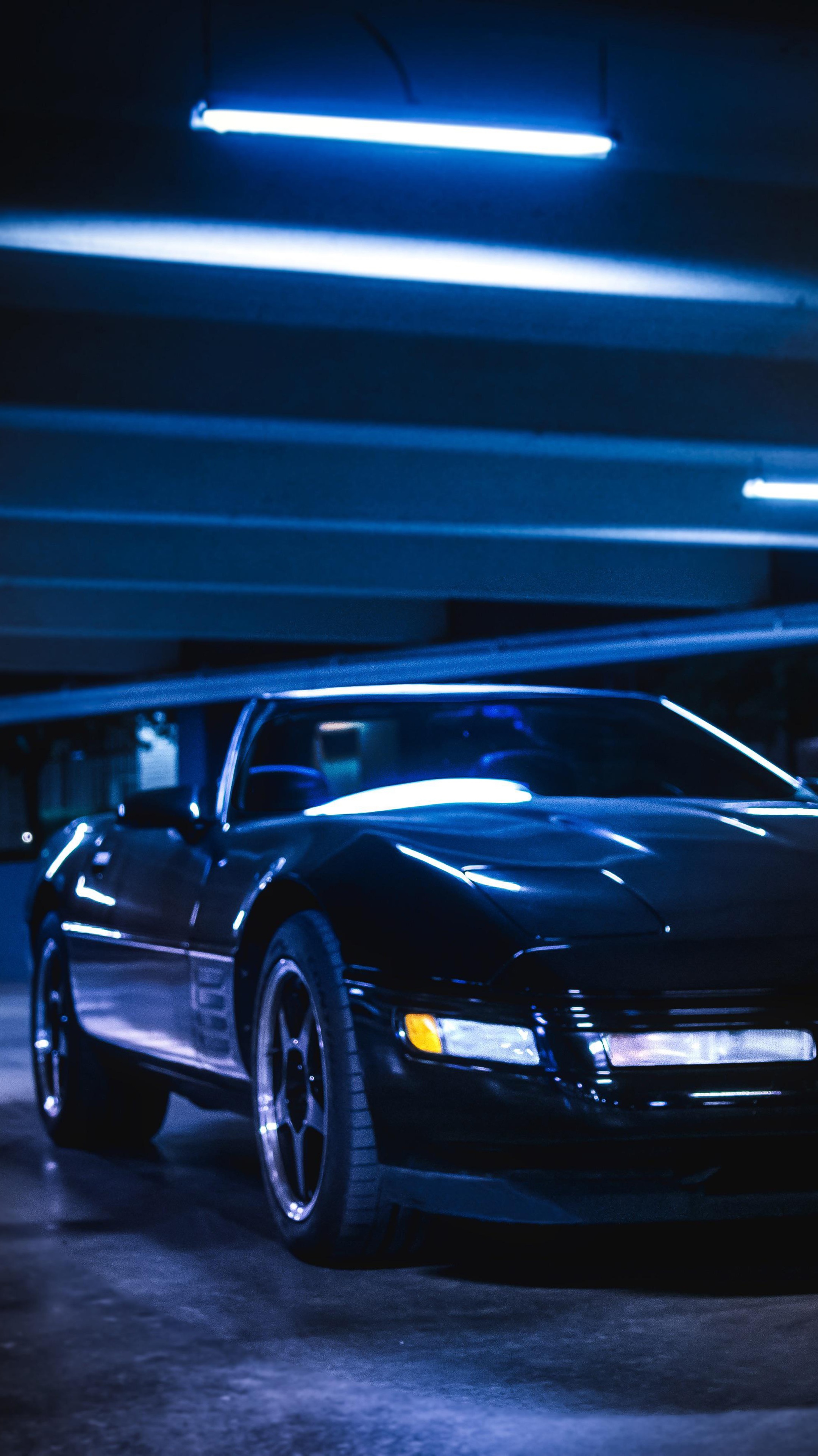Black Chevrolet Corvette in Parking Garage HD Phone Wallpaper