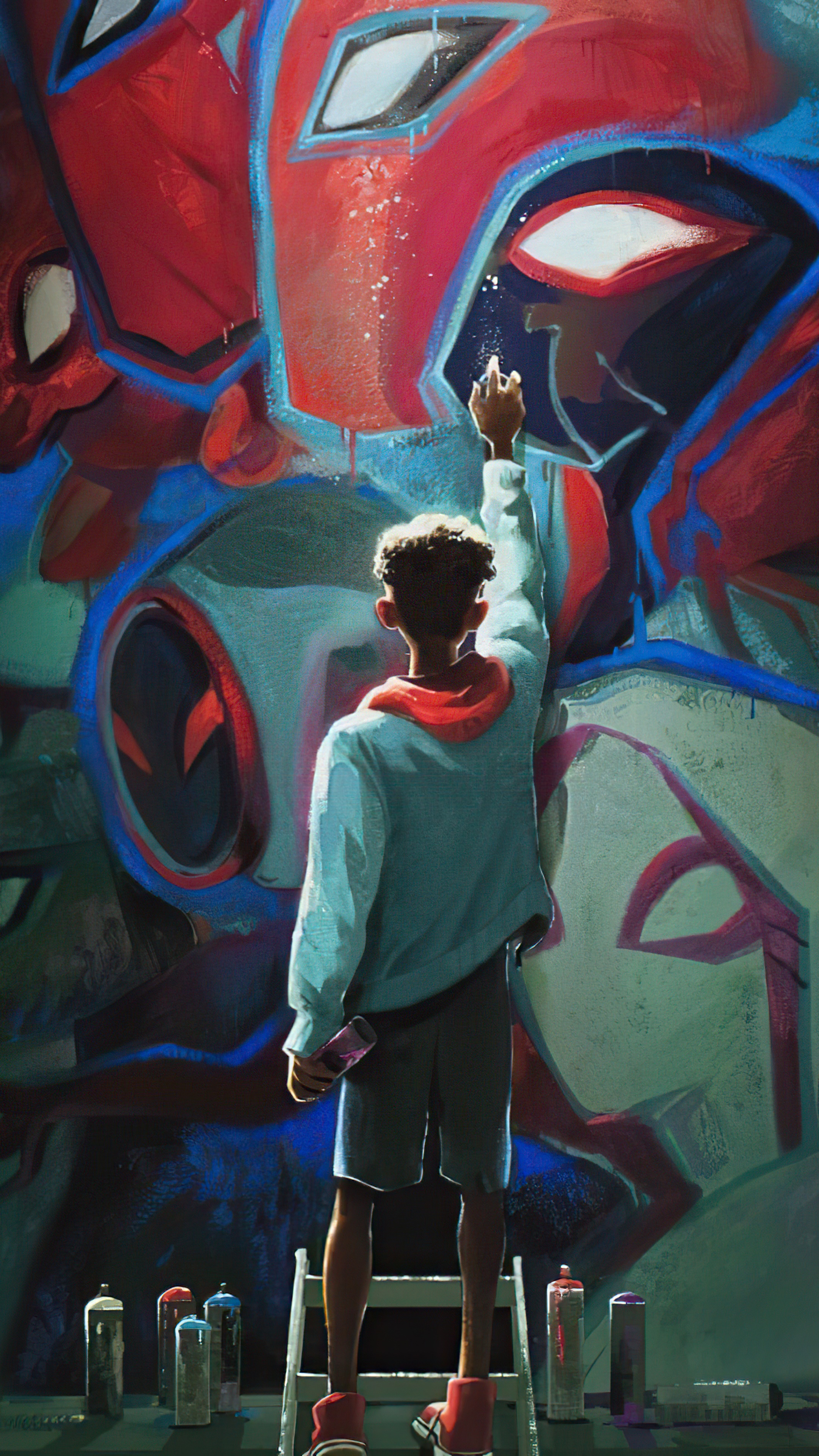 Miles Morales painting Spider-Man mural HD Phone Wallpaper