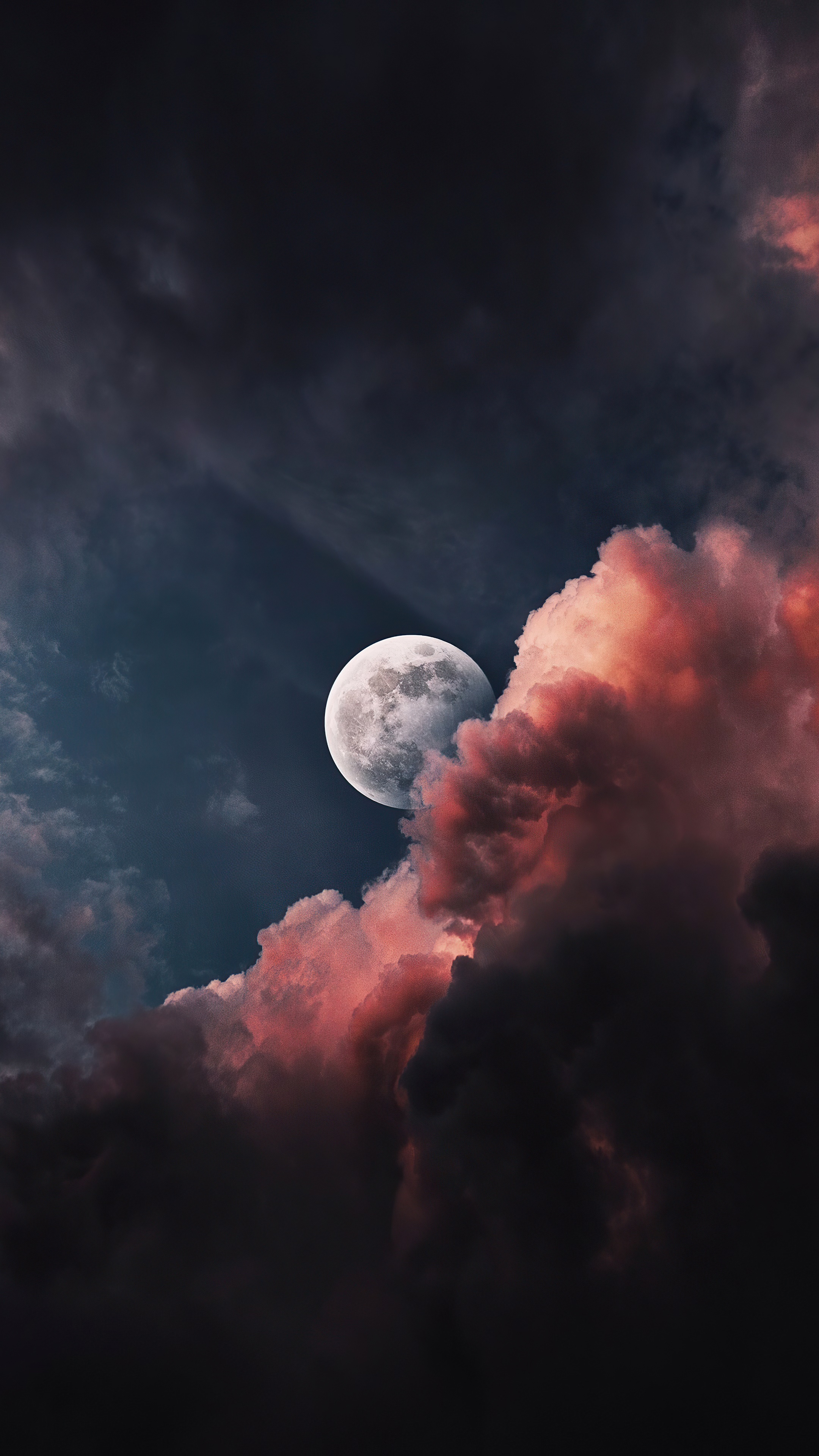 Moon behind colorful clouds in space 4K HD Phone Wallpaper