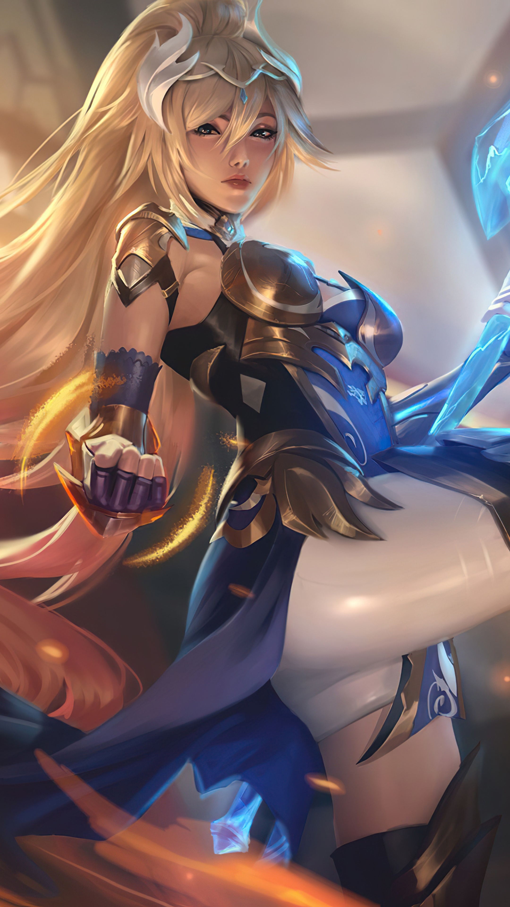 Anime girl from Honkai Impact with blonde hair and armor HD Phone Wallpaper