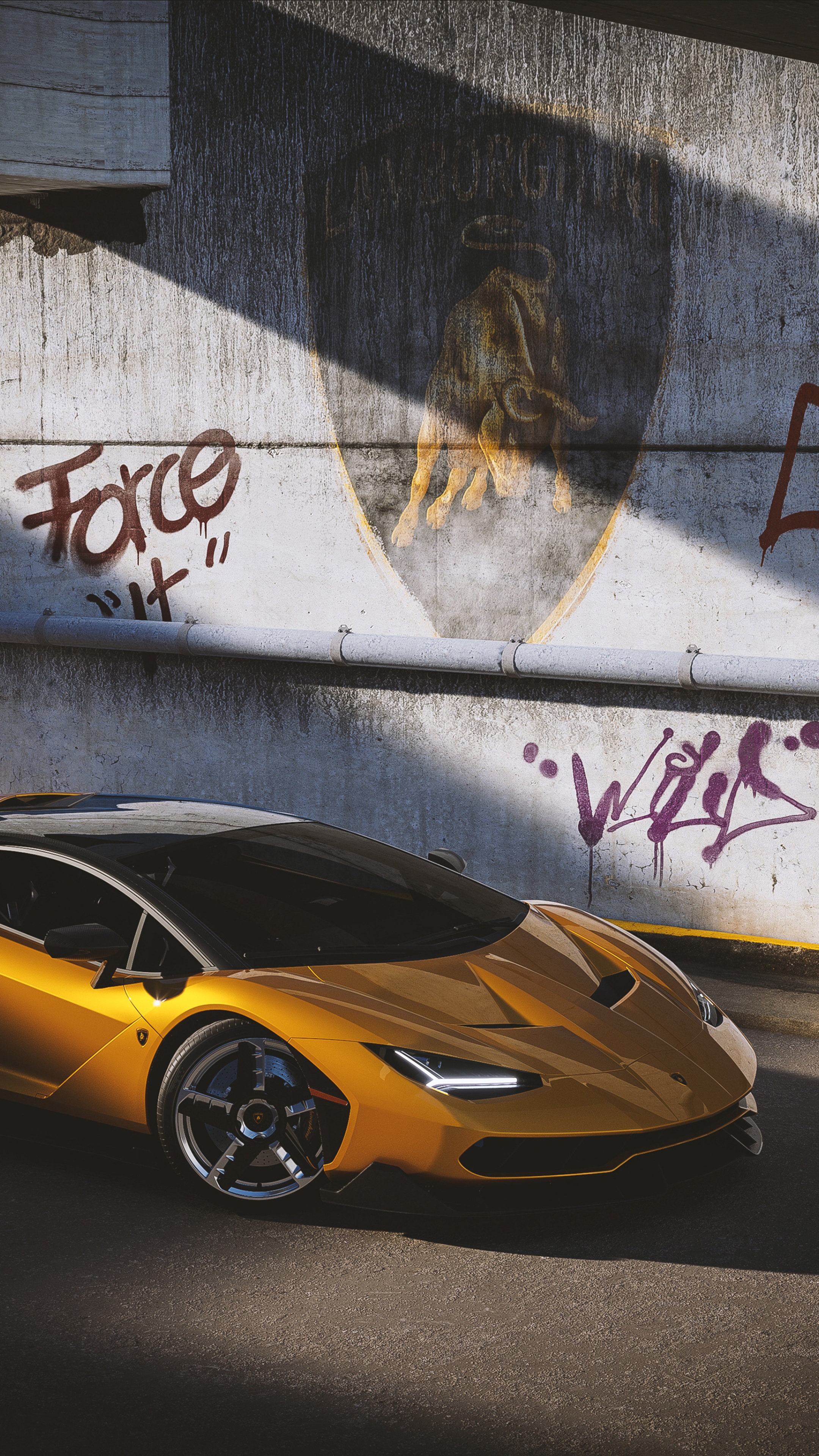 Lamborghini Centenario with graffiti wall HD Phone Wallpaper