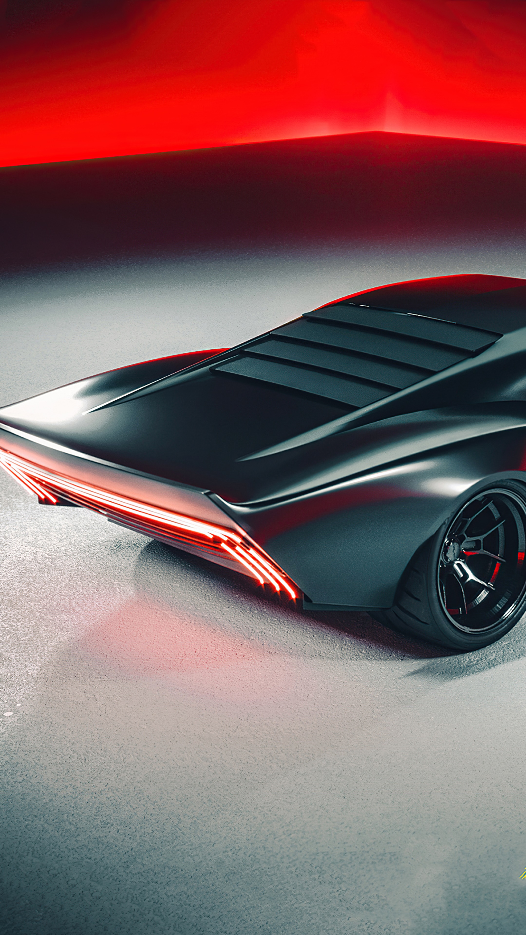Black futuristic car with red lights HD Phone Wallpaper
