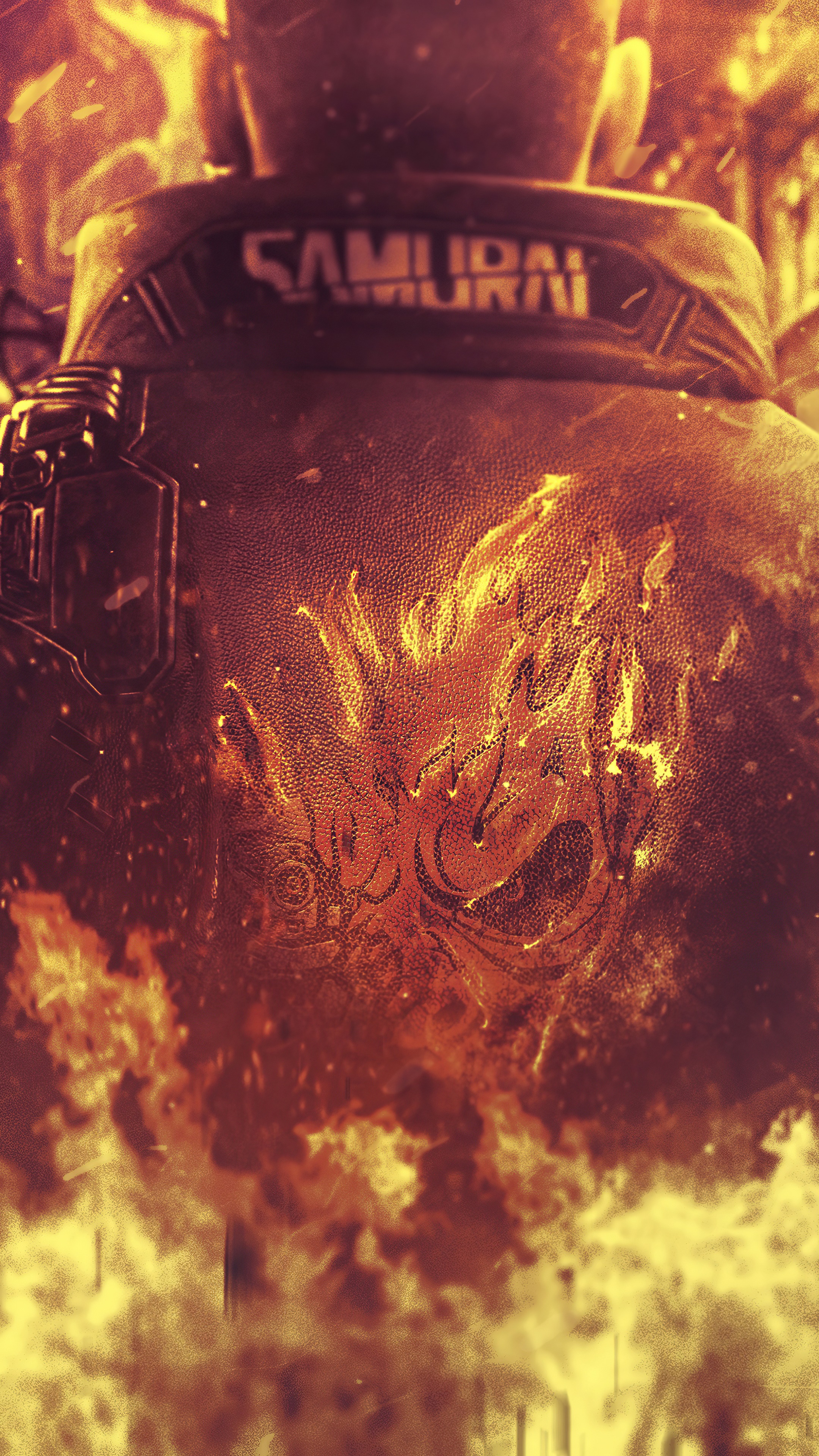 Samurai logo on a jacket with flames HD Phone Wallpaper
