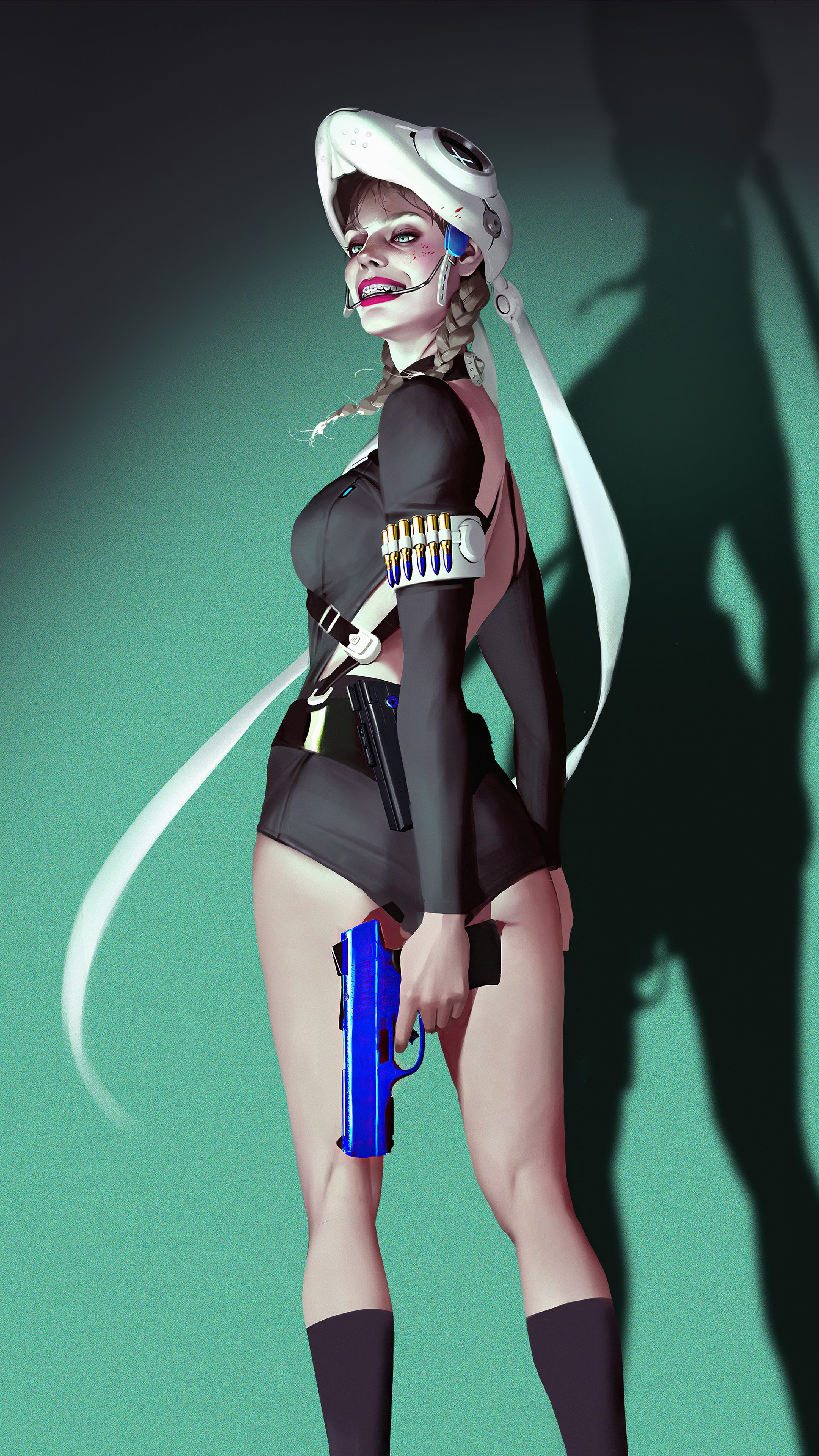 Artwork of a woman with a gun HD Phone Wallpaper