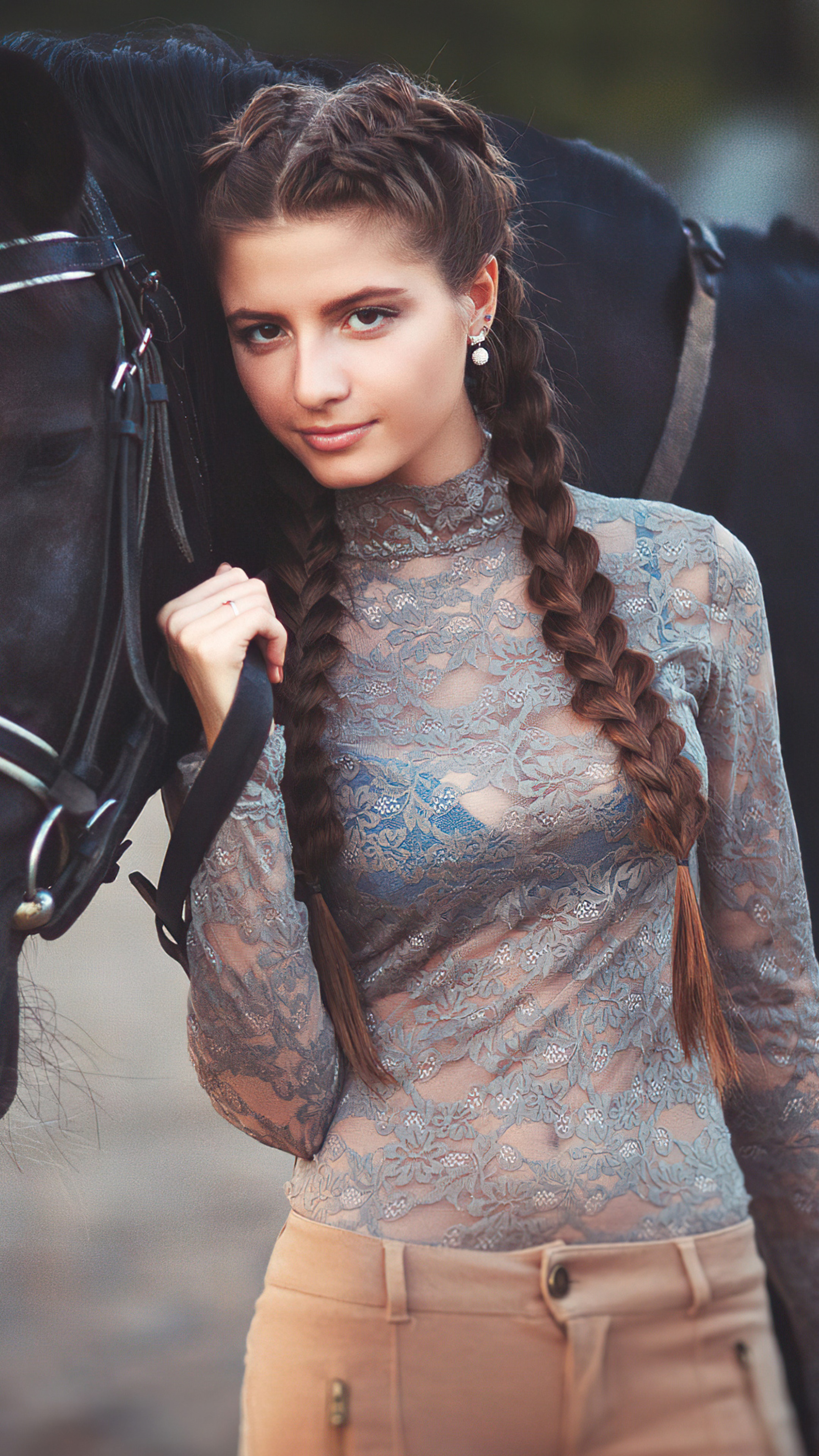 Girl with braids and a horse HD Phone Wallpaper