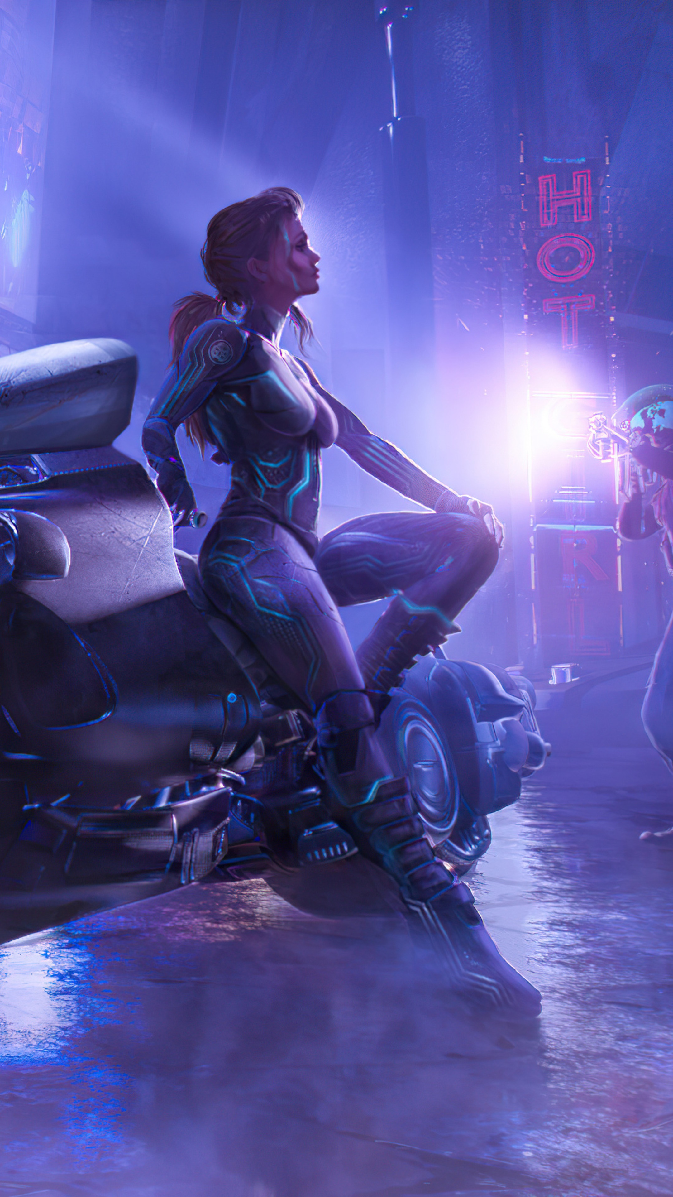 Sci-fi woman in futuristic suit on a vehicle HD Phone Wallpaper