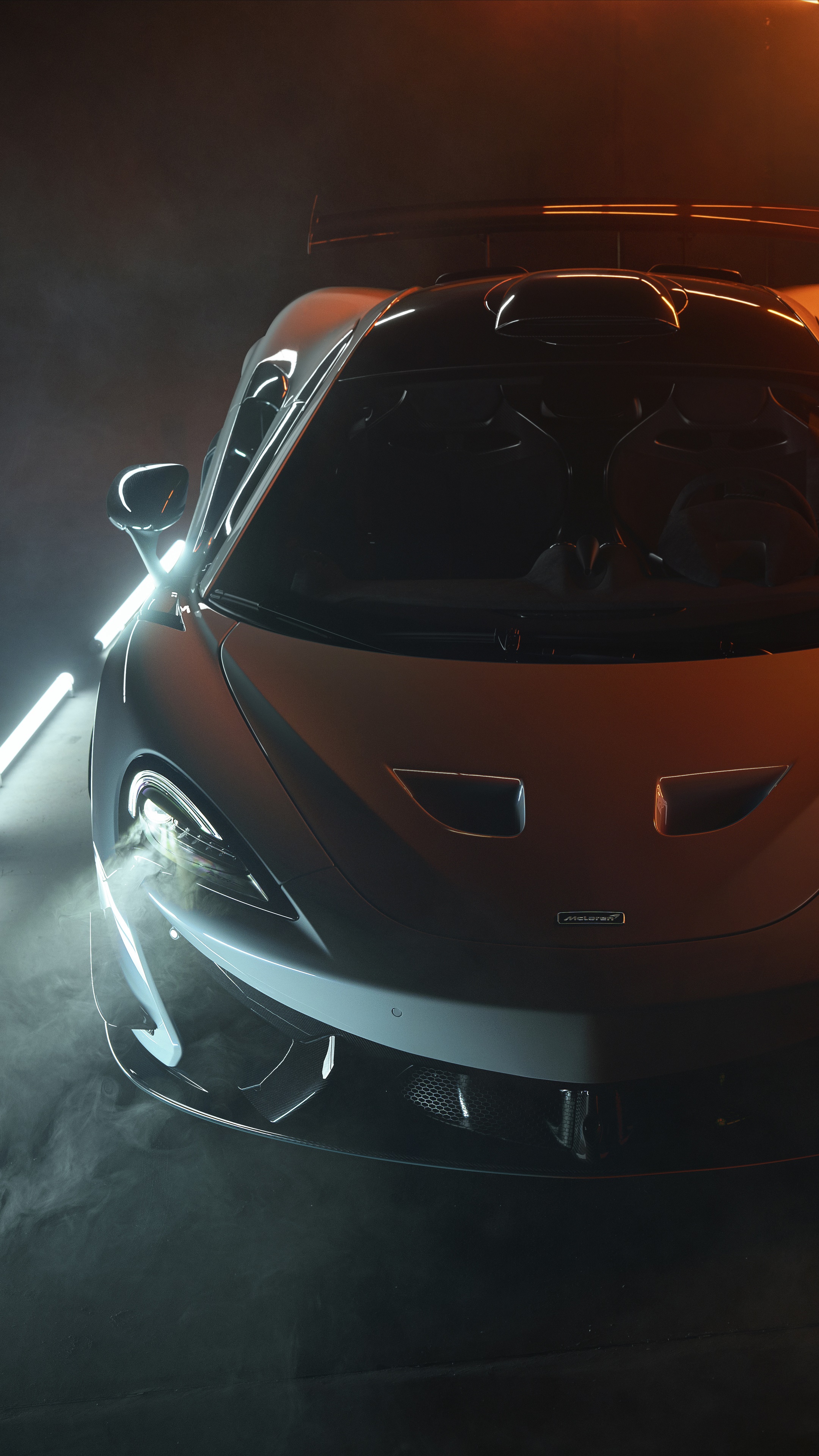 McLaren 620R sports car with smoke and lights HD Phone Wallpaper