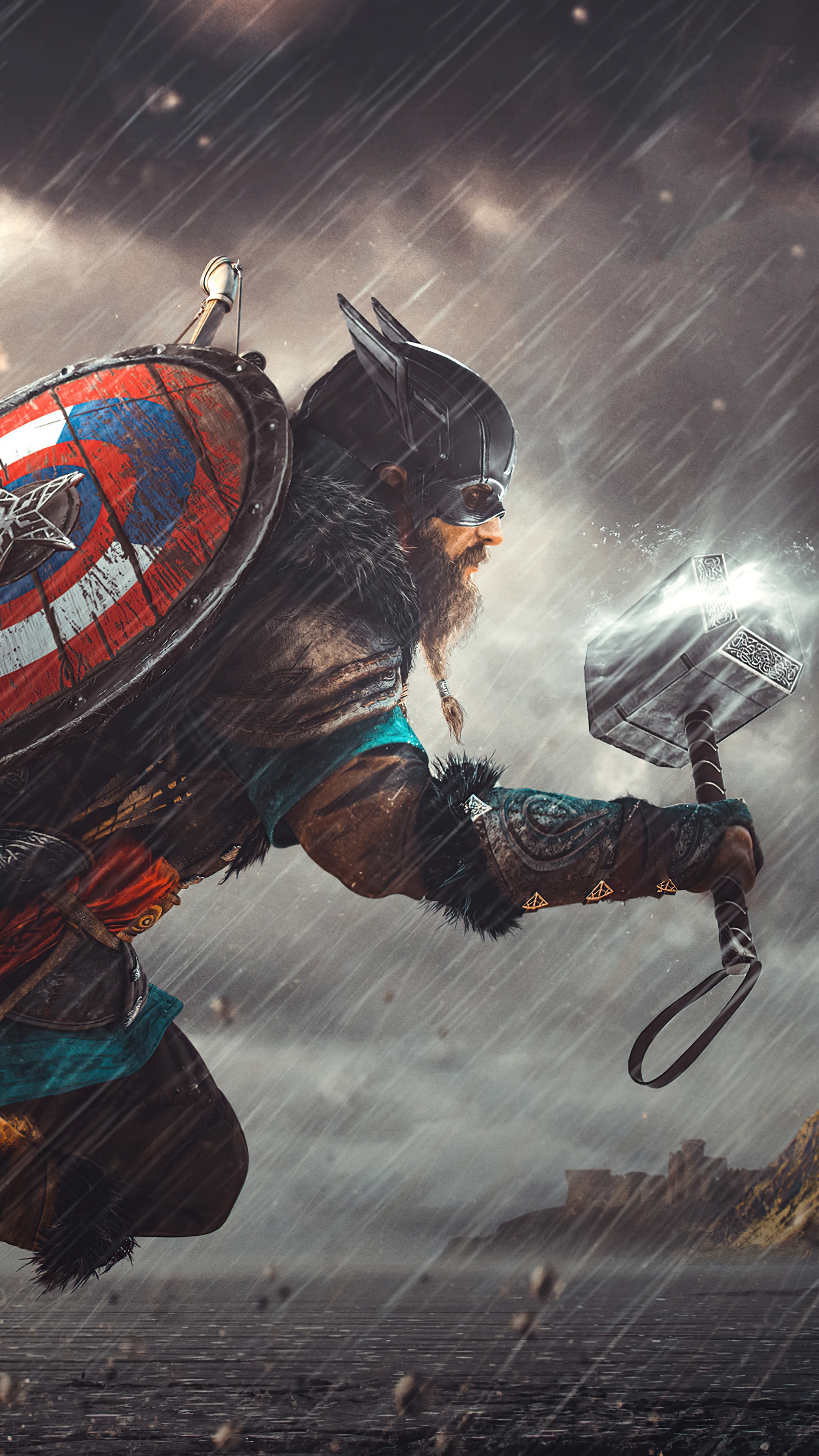 Thor from Assassin's Creed Valhalla with Mjolnir HD Phone Wallpaper