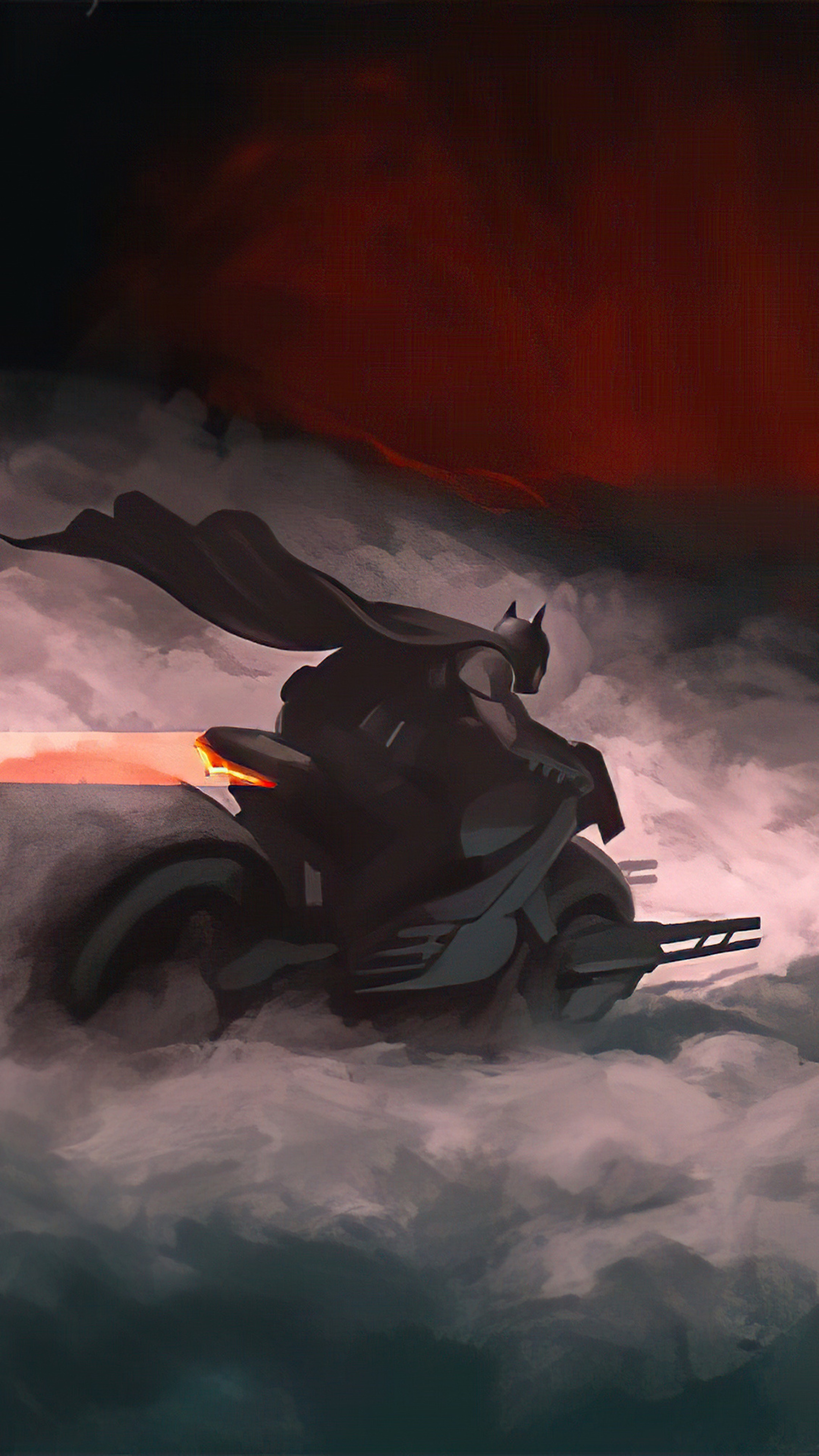 Batman on a Batcycle in clouds HD Phone Wallpaper
