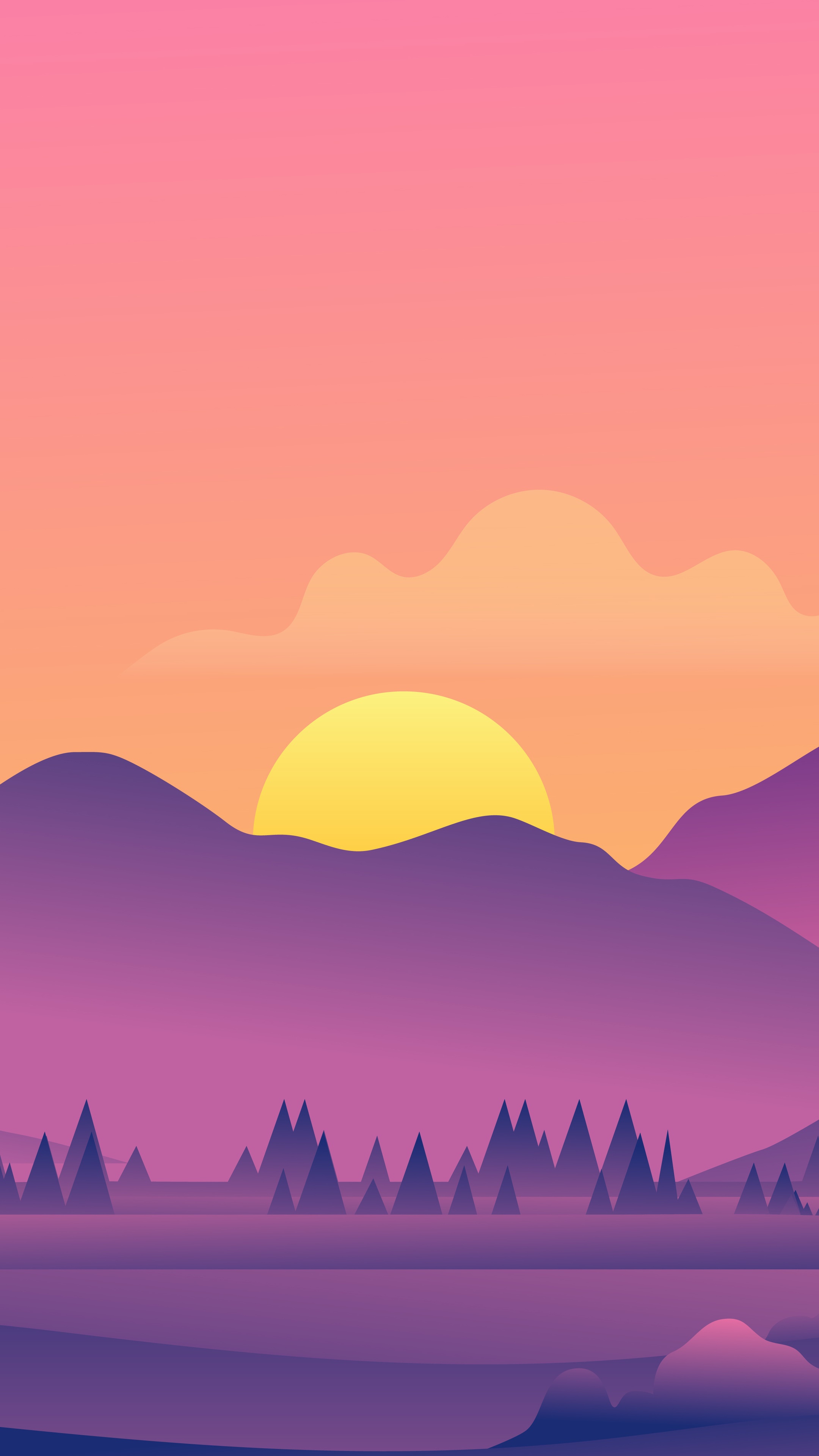 Minimalist landscape with mountains and sunset HD Phone Wallpaper
