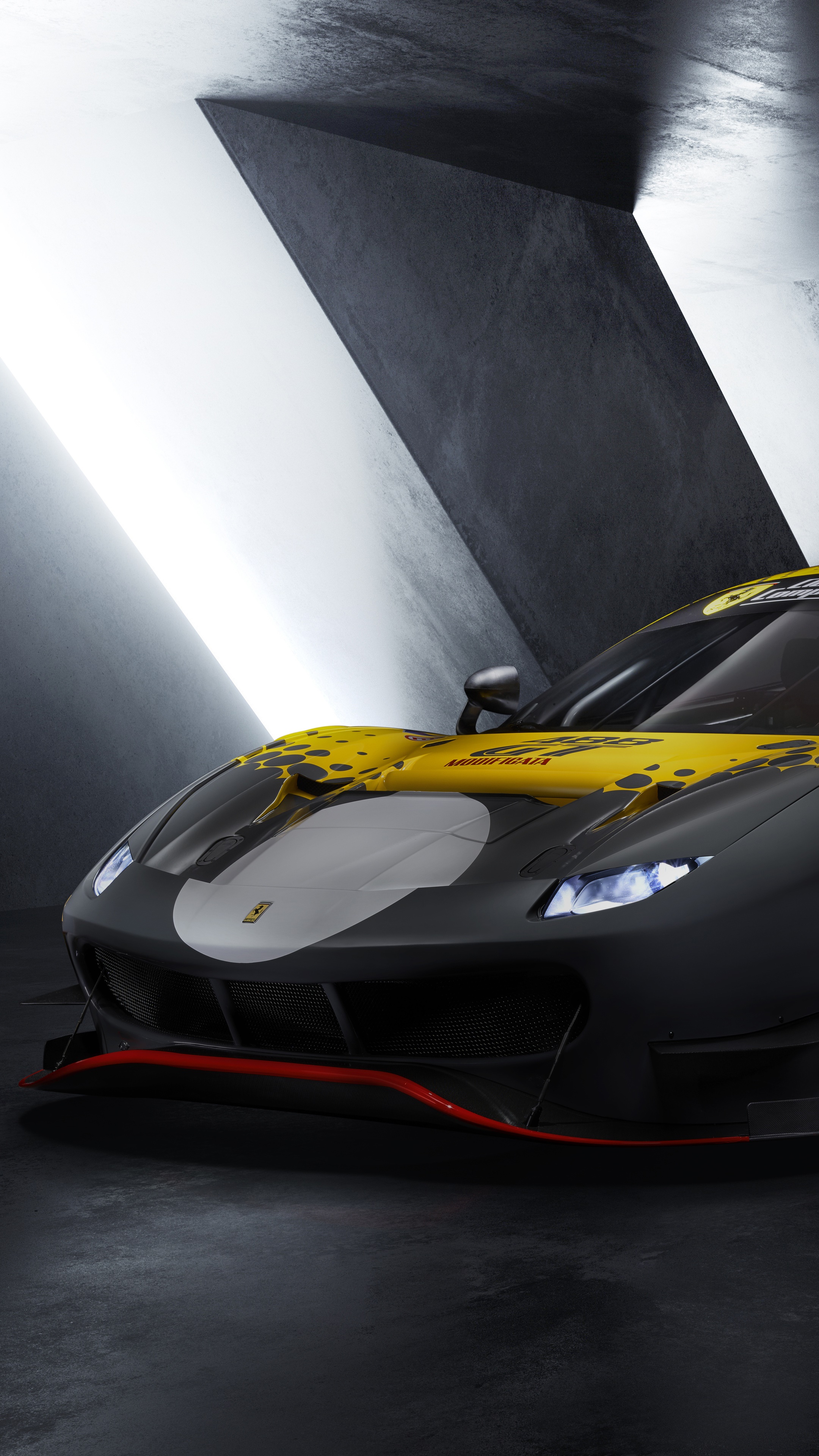 Ferrari 488 GT Modificata in a dark studio HD Phone Wallpaper