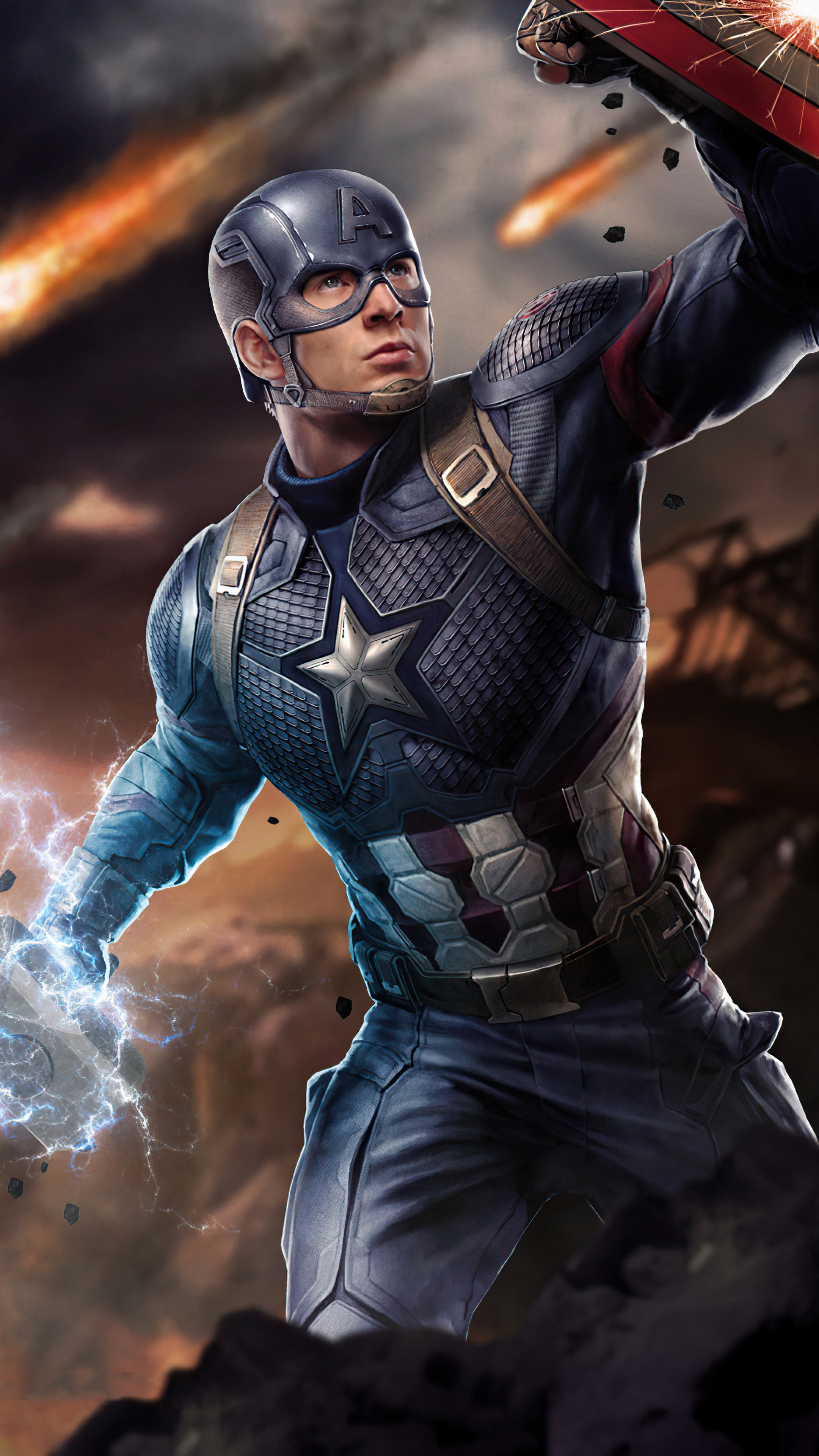 Captain America in battle with Mjolnir and shield HD Phone Wallpaper