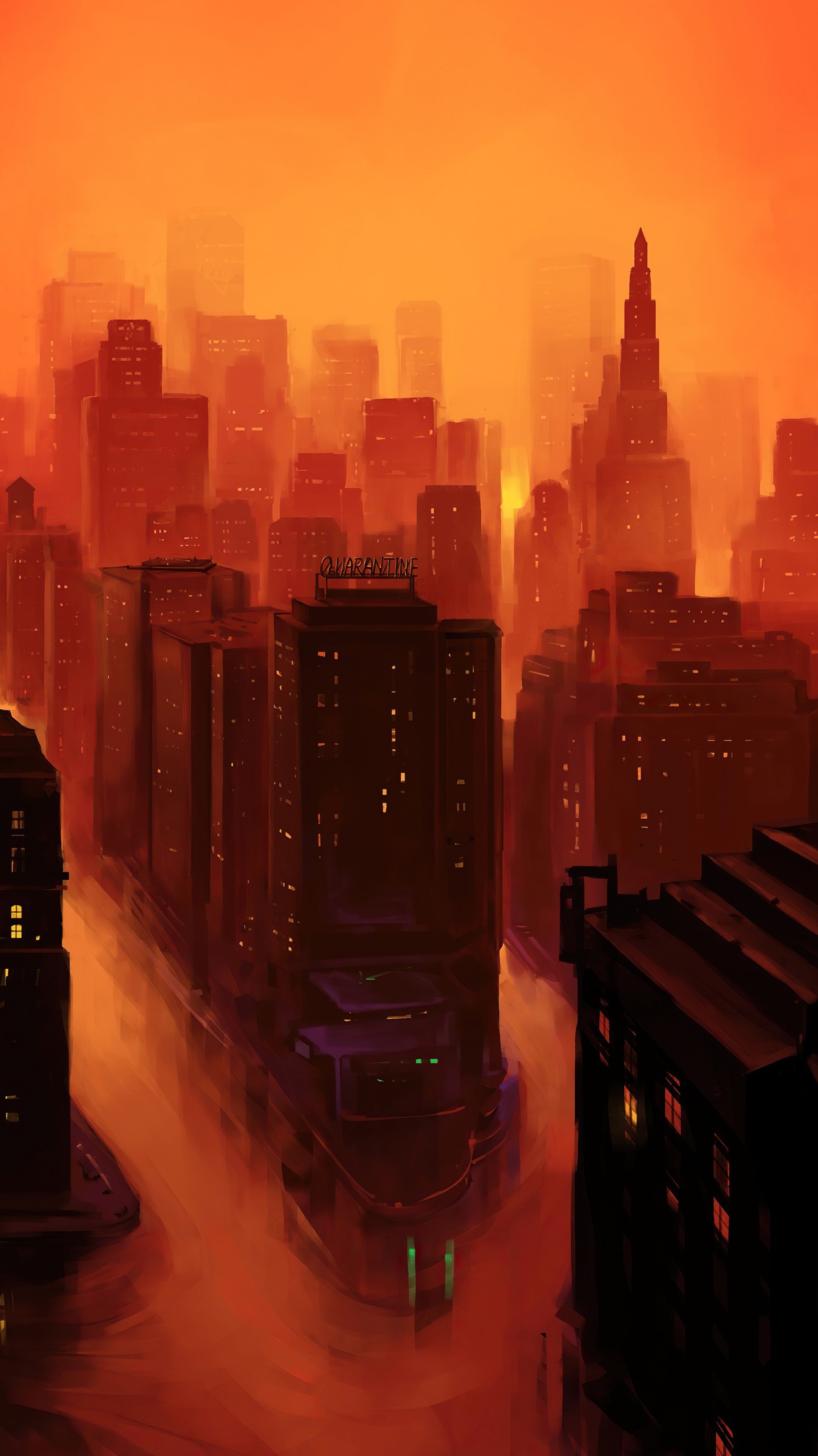 Digital Art of a Cityscape at Sunset HD Phone Wallpaper