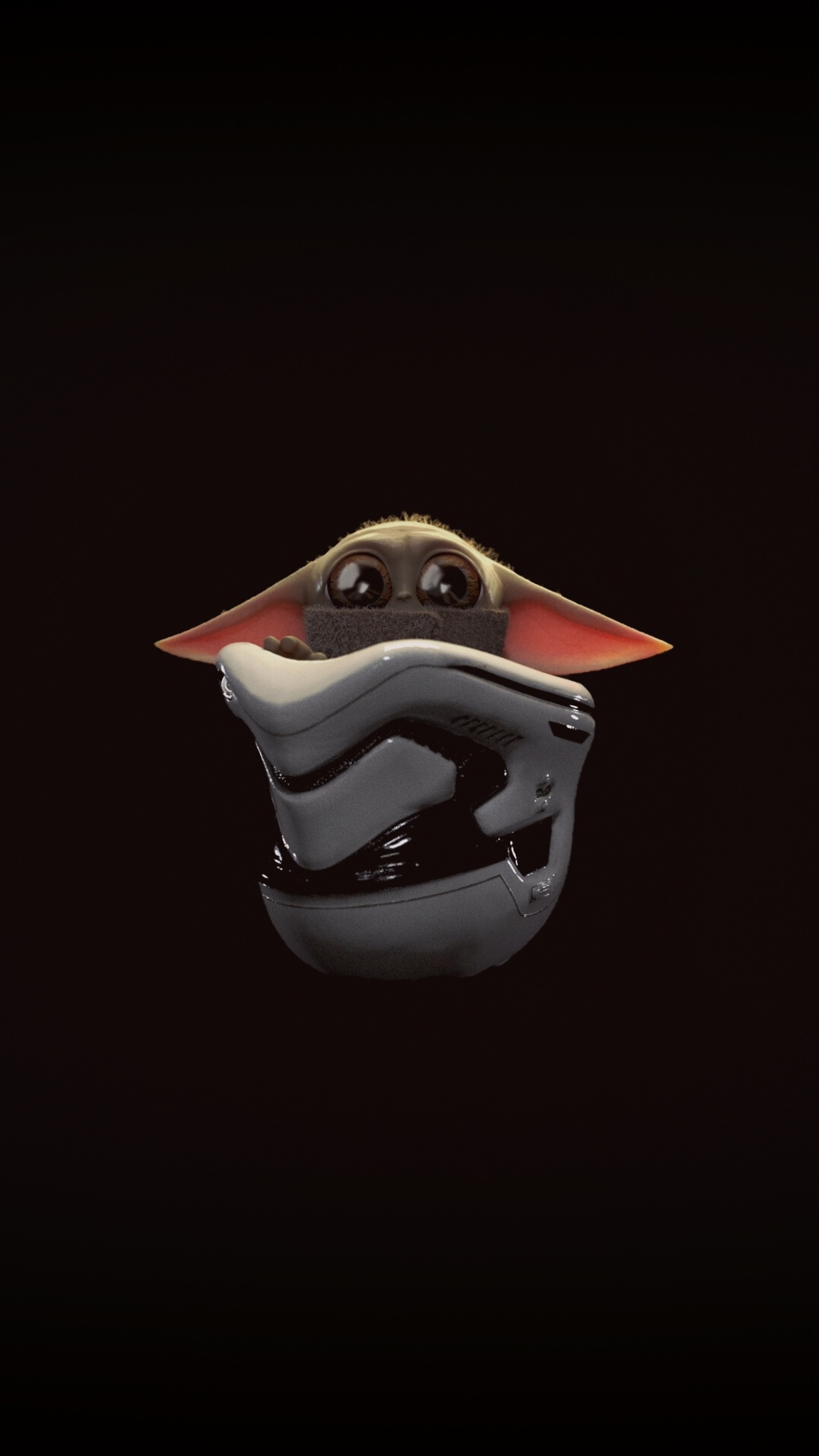 Baby Yoda peeking over a Stormtrooper helmet HD Phone Wallpaper