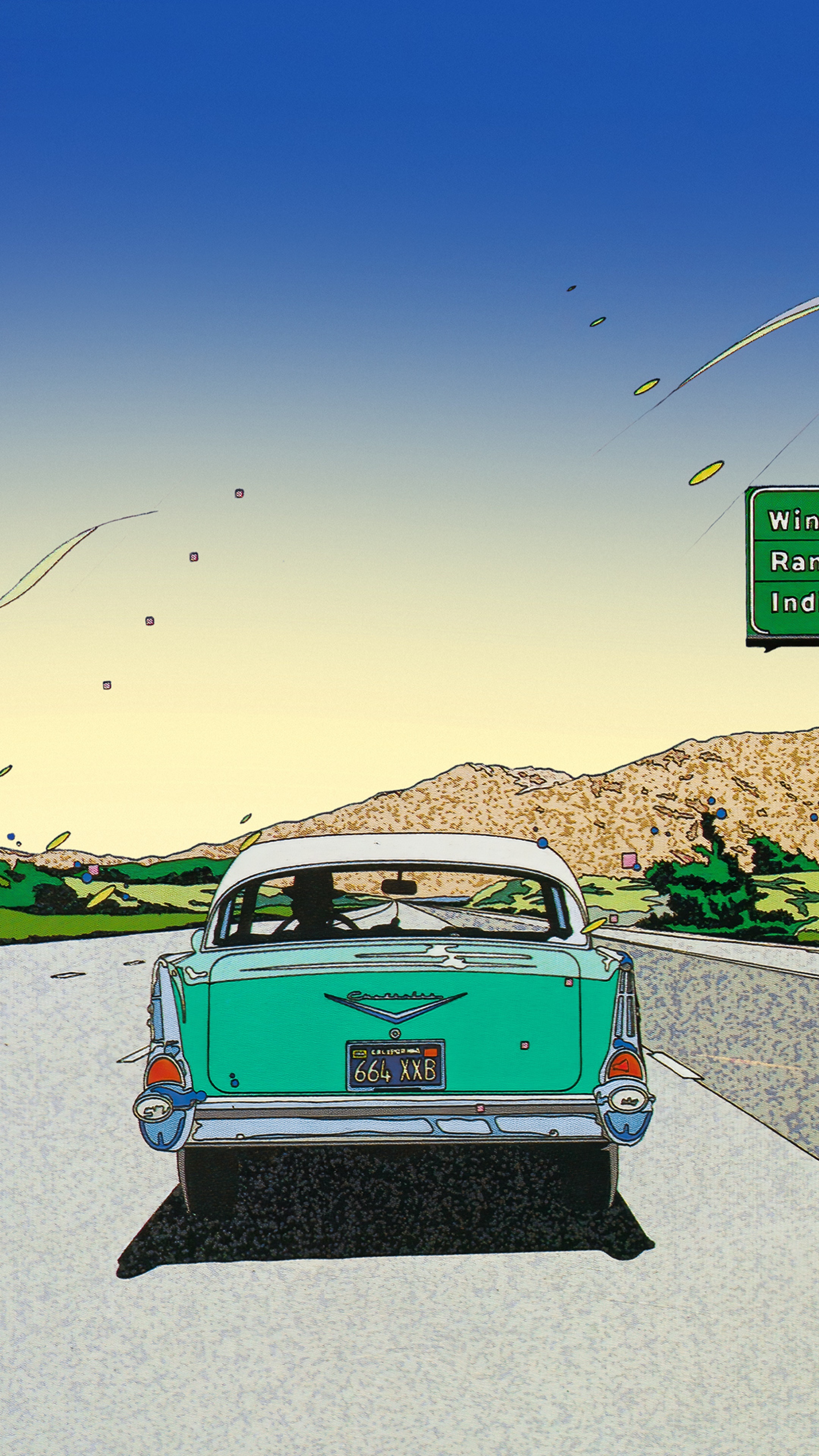 Vintage Car Driving on Highway HD Phone Wallpaper