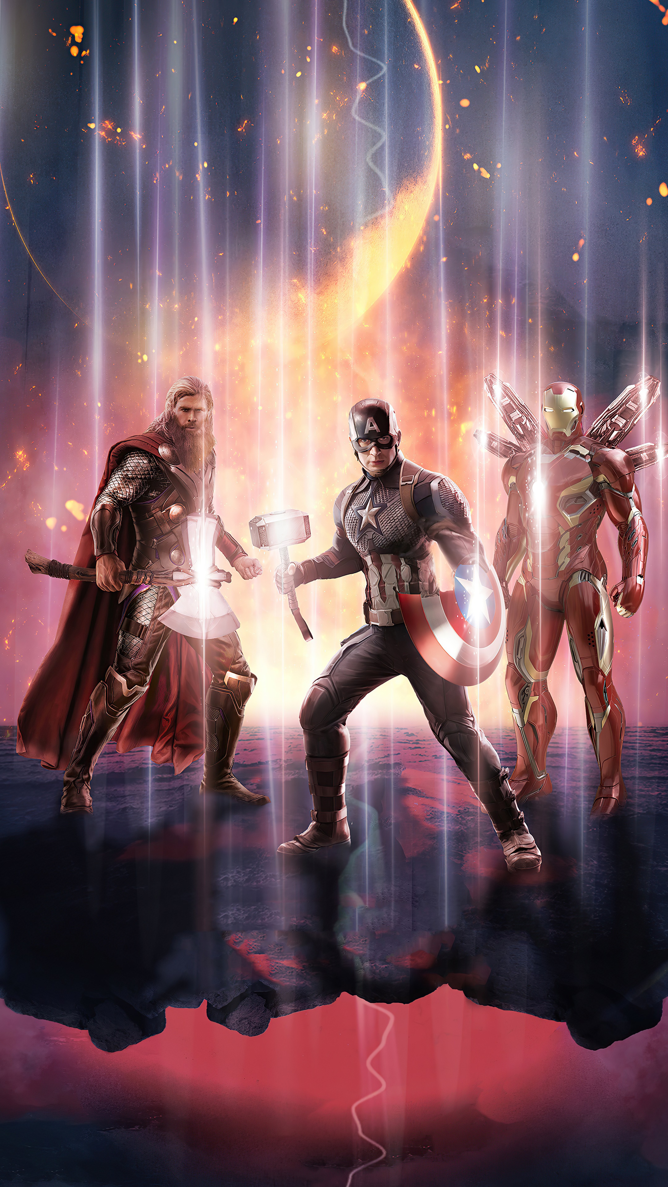 Thor, Captain America, and Iron Man from Avengers Endgame 4K HD Phone Wallpaper