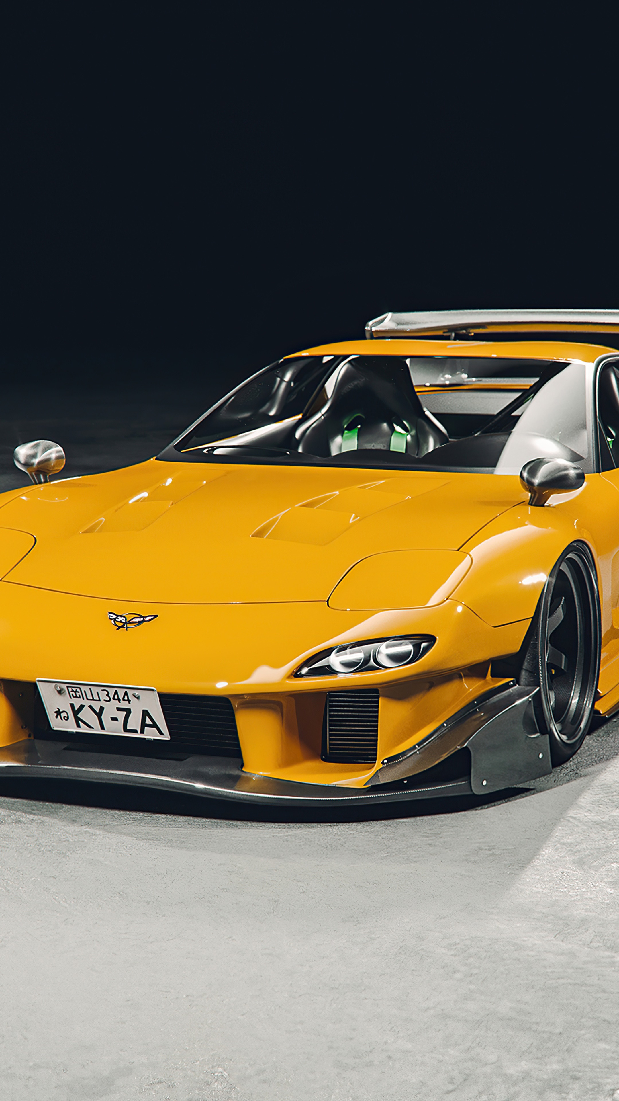 Yellow Mazda RX-7 FD with widebody kit HD Phone Wallpaper