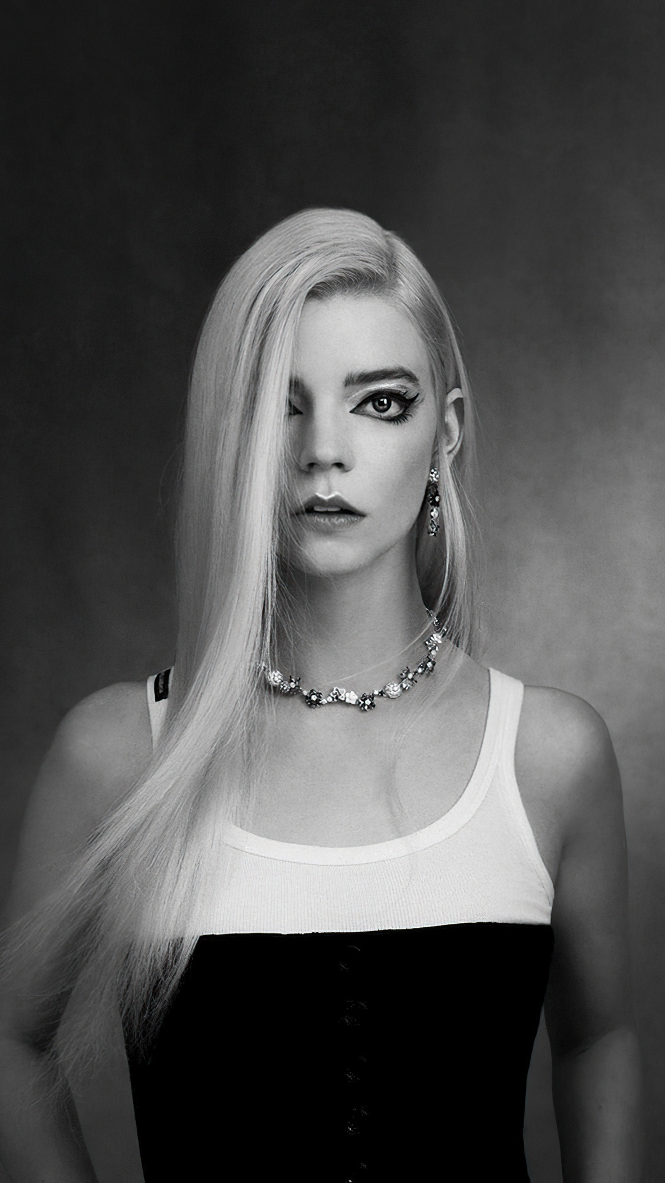 Anya Taylor-Joy in monochrome HD Phone Wallpaper