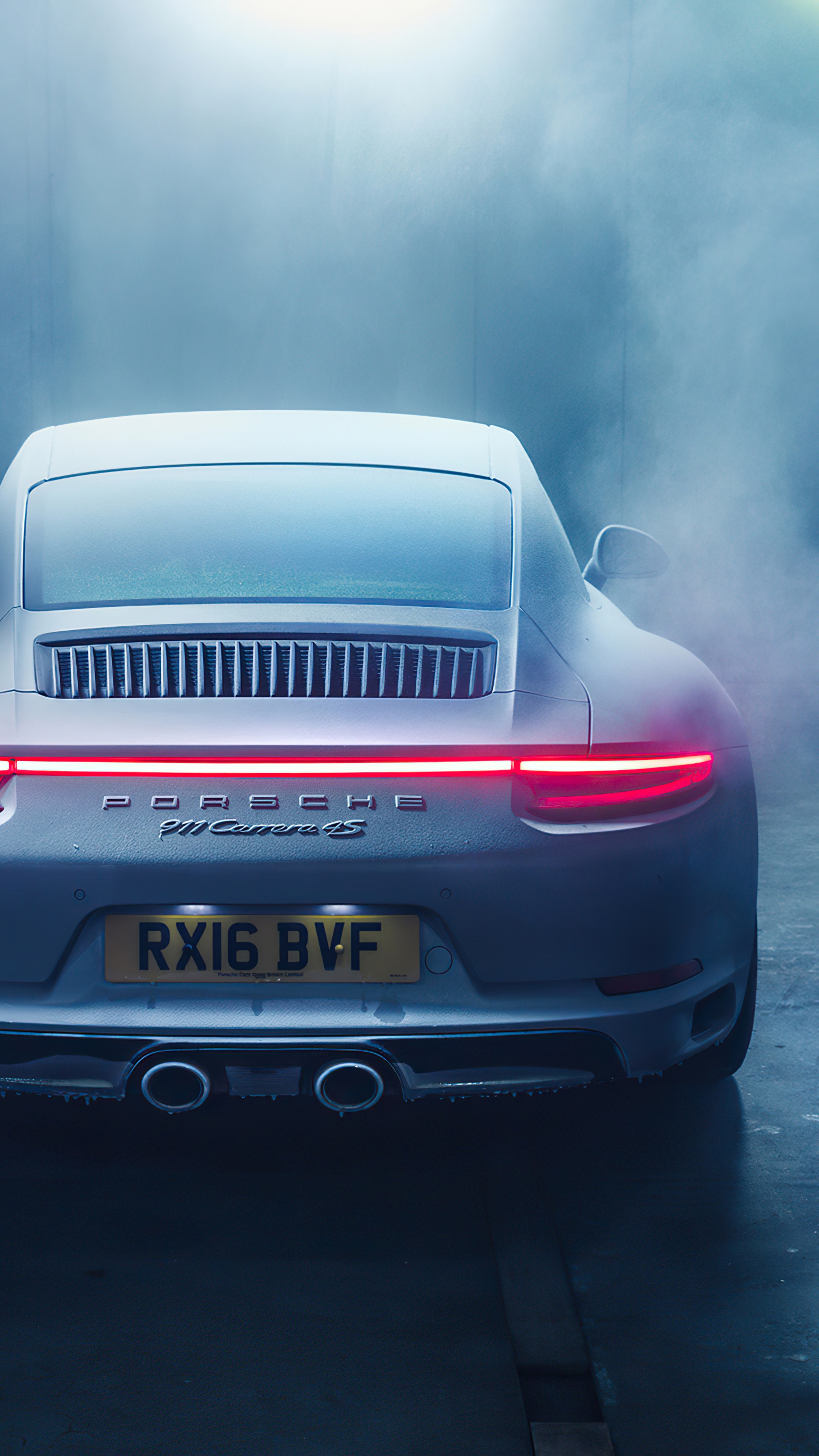 Porsche 911 Carrera 4S in smoke HD Phone Wallpaper