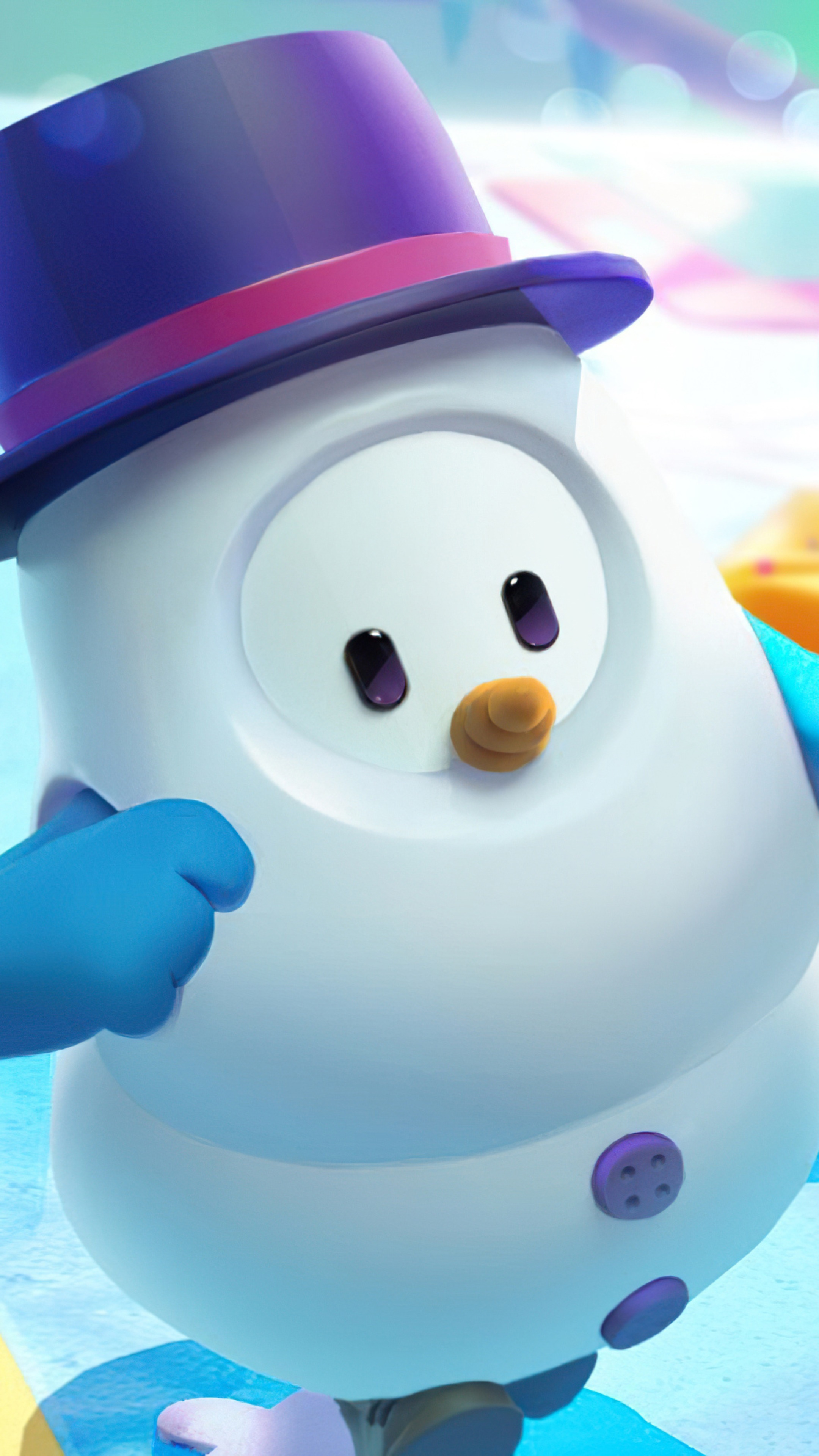 Snowman character from Fall Guys wearing a top hat HD Phone Wallpaper