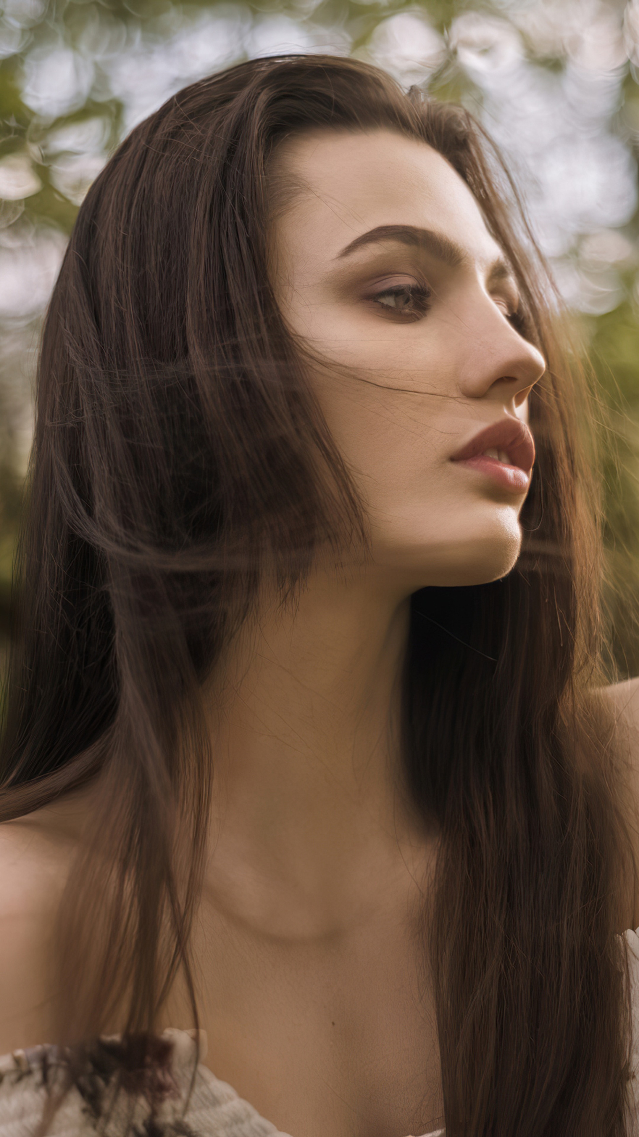 Model with long brown hair HD Phone Wallpaper