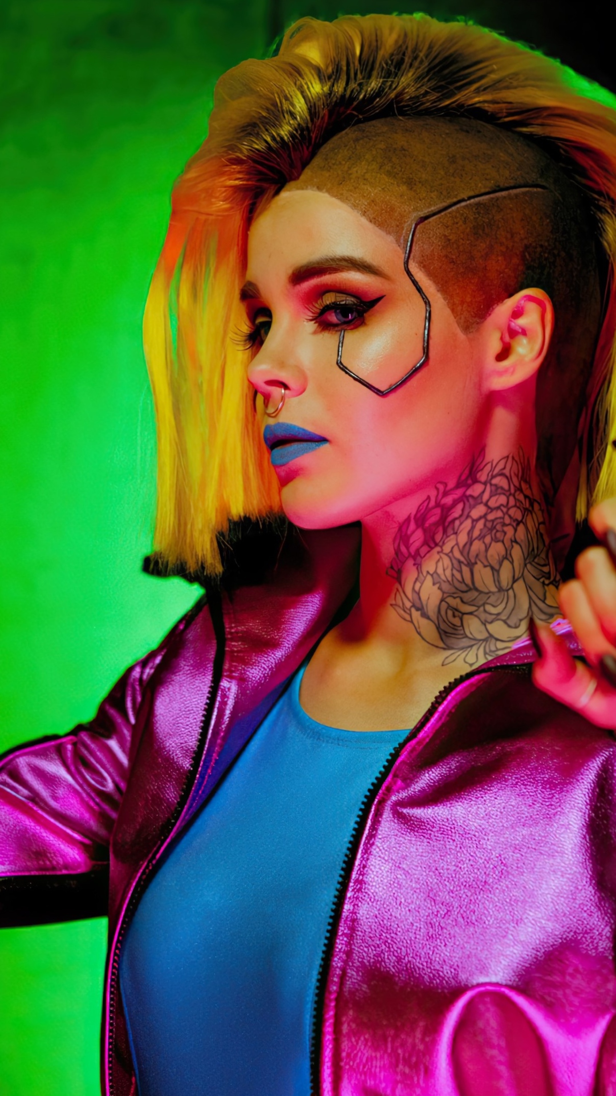 Cyberpunk 2077 character with mohawk and tattoos HD Phone Wallpaper