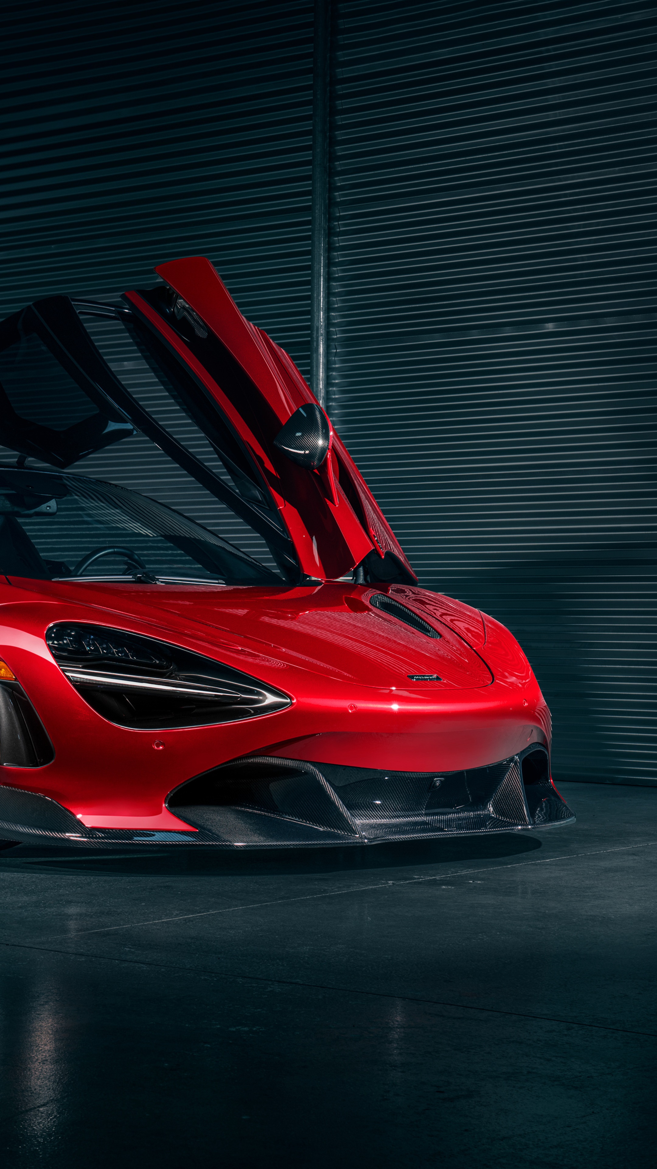 Red McLaren 720S with doors open HD Phone Wallpaper