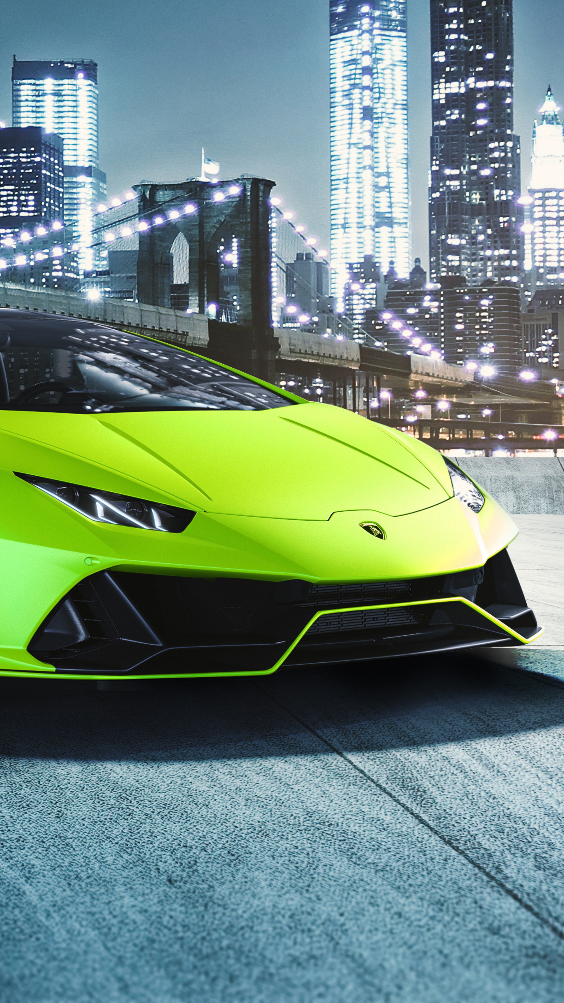 Lime green Lamborghini Huracan Evo in New York City HD Phone Wallpaper
